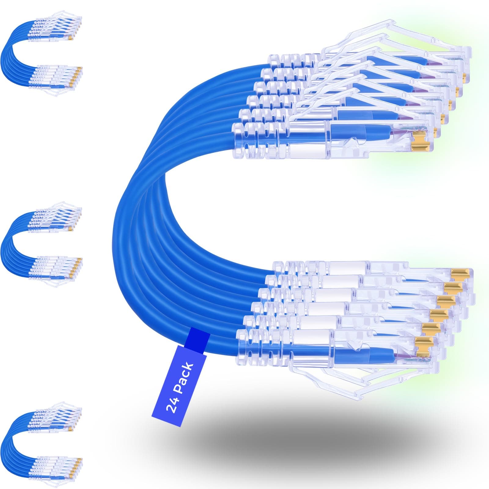 Patch Cables Cat6/ Cat6a 1ft (24 Pack) Slim, Cat6a Ethernet Patch Cable 10G Support, Snagless Cat 6 Patch Cable for Patch Panel to Switch, Flexiable Cat6 Ethernet Cable Blue