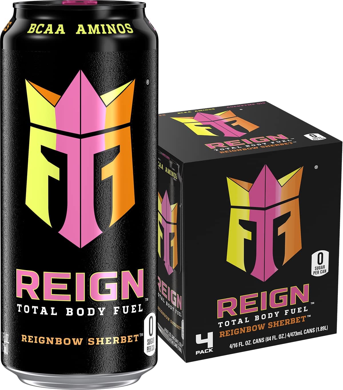 Reign Total Body Fuel, Reignbow Sherbet, Performance Energy Drink, 16 fl oz, 4 Pack
