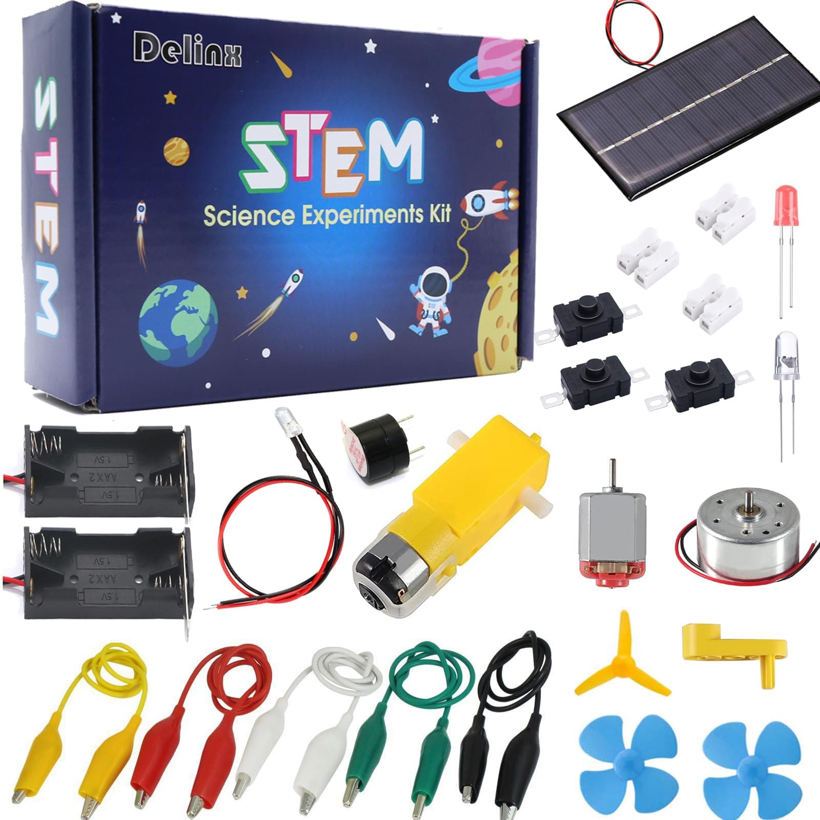 Delinx Fun Physics Science Experiment Kit: Windmill & Hand-cranked Generator, Solar Power, Basic Electric Circuit Learning, DIY Educational STEM Project for Kids & Teens, Girls & Boys