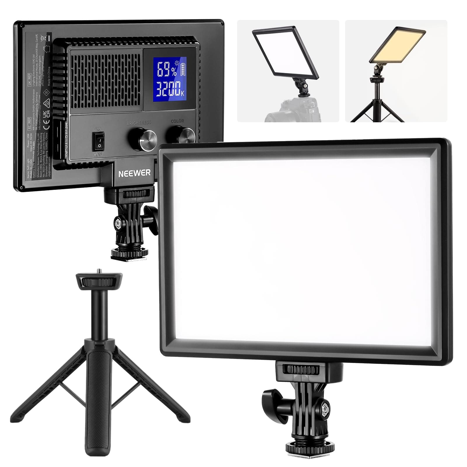 9" LED Video Light Panel, Dimmable DSLR Camera Soft Light with Mini Tripod, 4000mAh Battery, USB Type C Ports, 3200K~5600K CRI95+ 600Lux for Photography Video Recording Live Streaming, NL-116AI