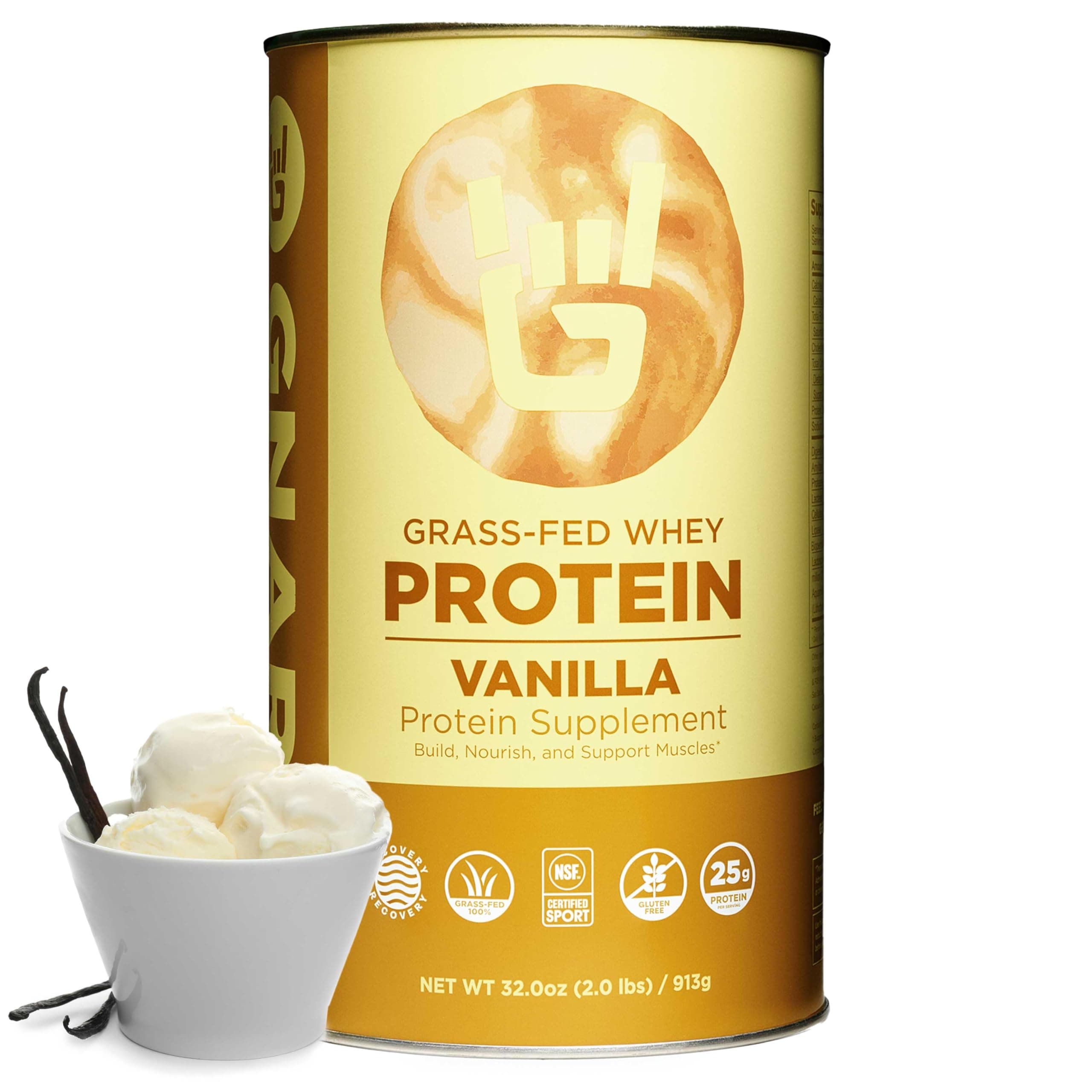 Vanilla Protein Powder – NSF Sport Certified – 25g Protein, Muscle Repair – Grass Fed Whey Powder, Smooth Taste – Vanilla, 32 oz