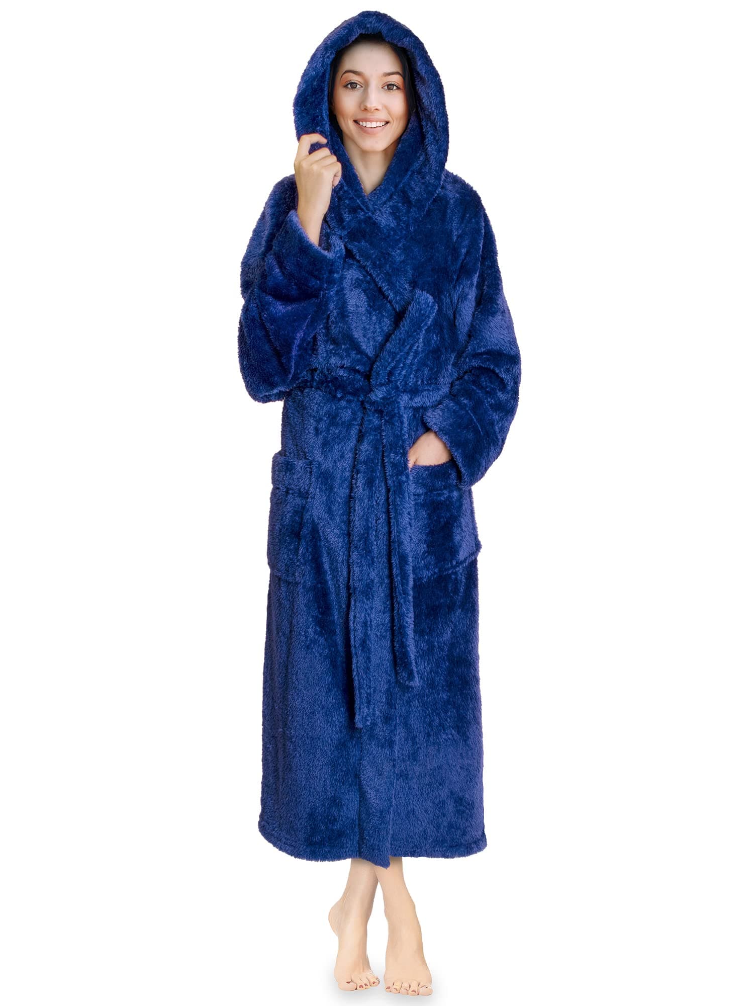 Women Hooded Plush Soft Robe | Fluffy Warm Fleece Sherpa Shaggy Bathrobe