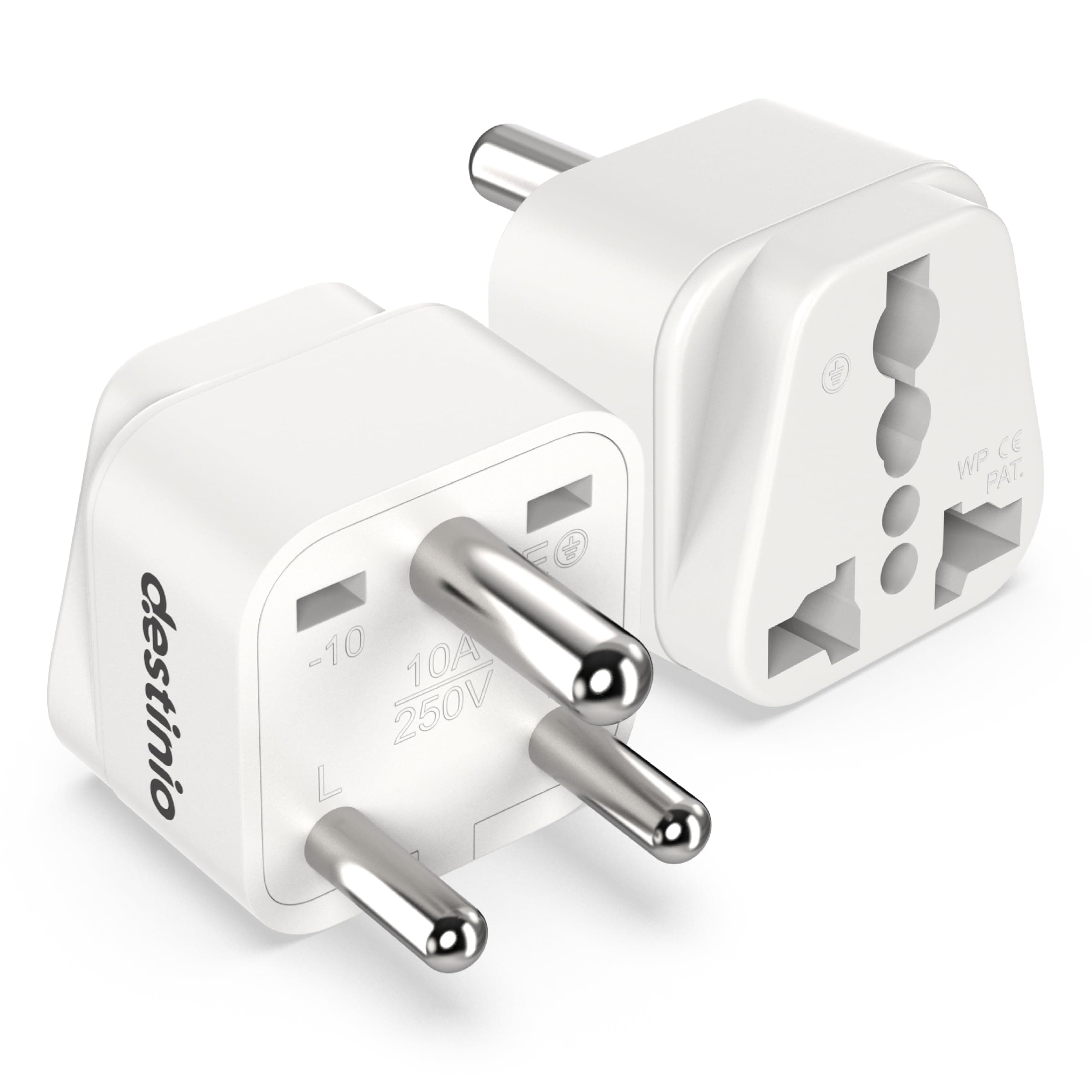 Destinio Universal Travel Converter Plug Type D | World to India Adapter | Compatible for US Canada UK Europe Australia China | CE Certified, ROHS Compliant | 10A 250V Single Socket (Pack of 2 Pack)