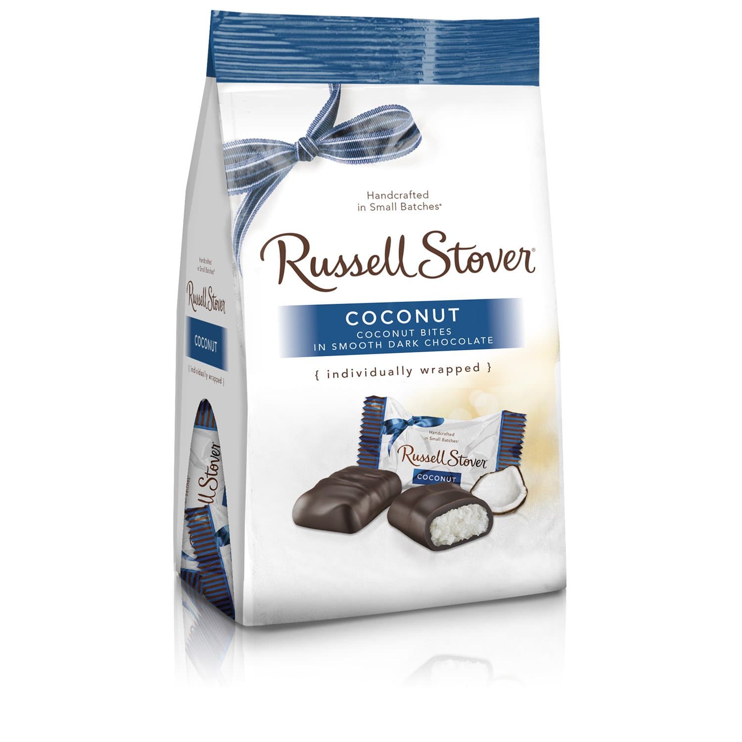 - Russell Stover Dark Chocolate Coconut Mini Gusset Bag 6 Ounce Russell Stover Chocolate Coconut Chocolate Candy Bag; Sweet Coconut Covered in Rich Chocolate Candy, Individually Wrapped