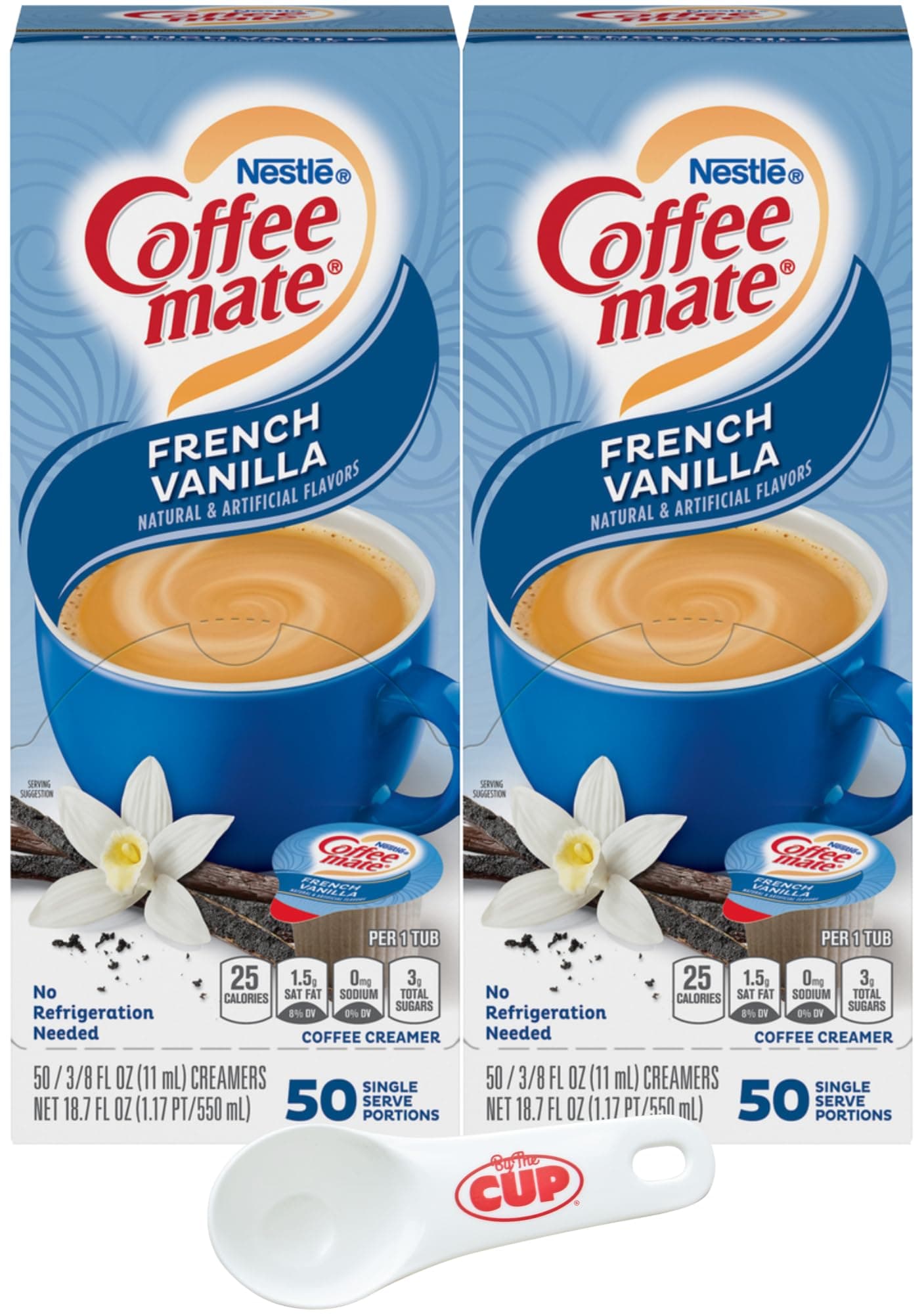 Nestle Coffee mate Liquid Coffee Creamer Singles, French Vanilla, 50 Ct Box (Pack of 2) with Coffee Scoop