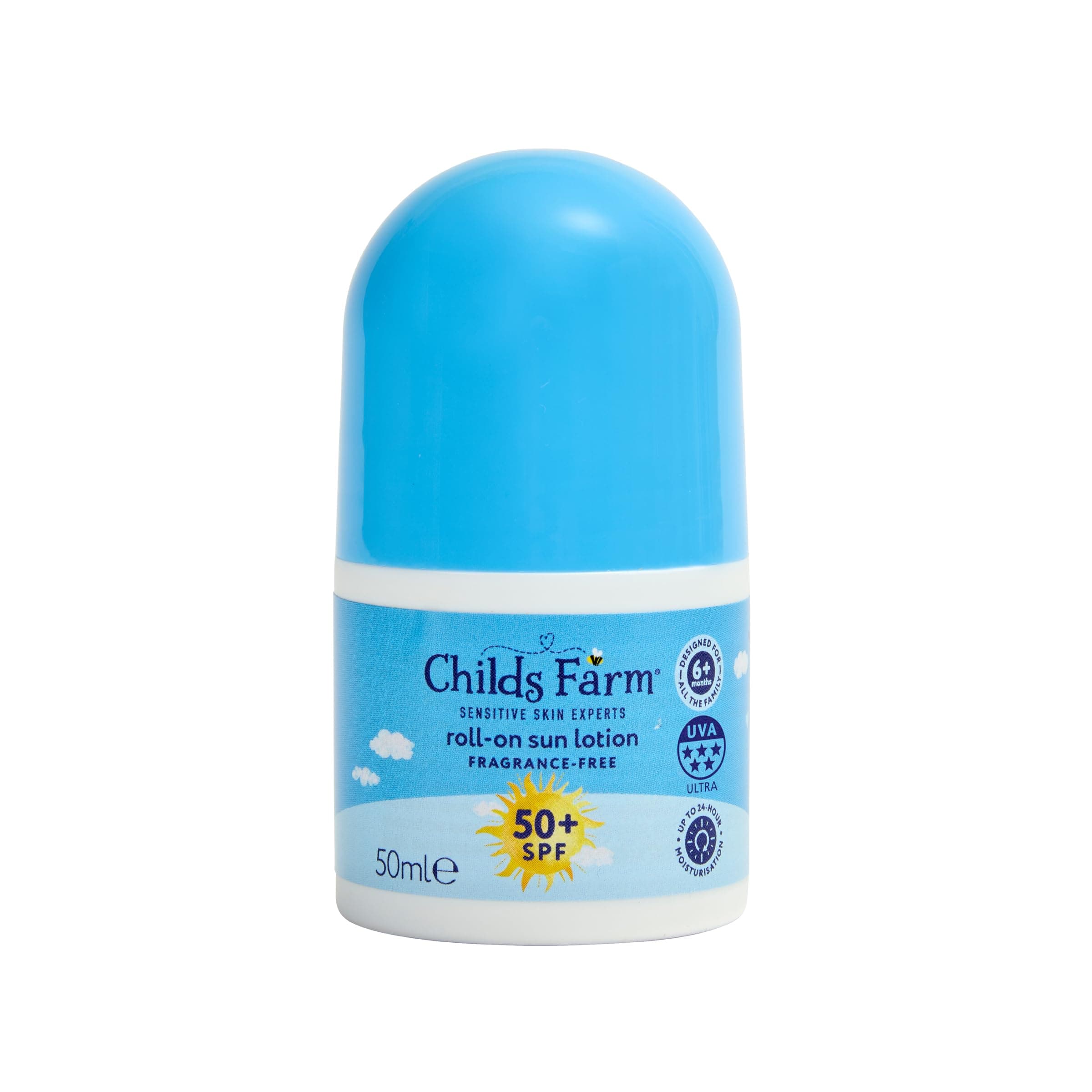 Childs Farm Kids & Baby Sun Lotion Roll-On SPF 50+ | UVA & UVB Very High Protection | Extra Water Resistant | Fragrance Free | Suitable for Dry, Sensitive Skin, 50ml