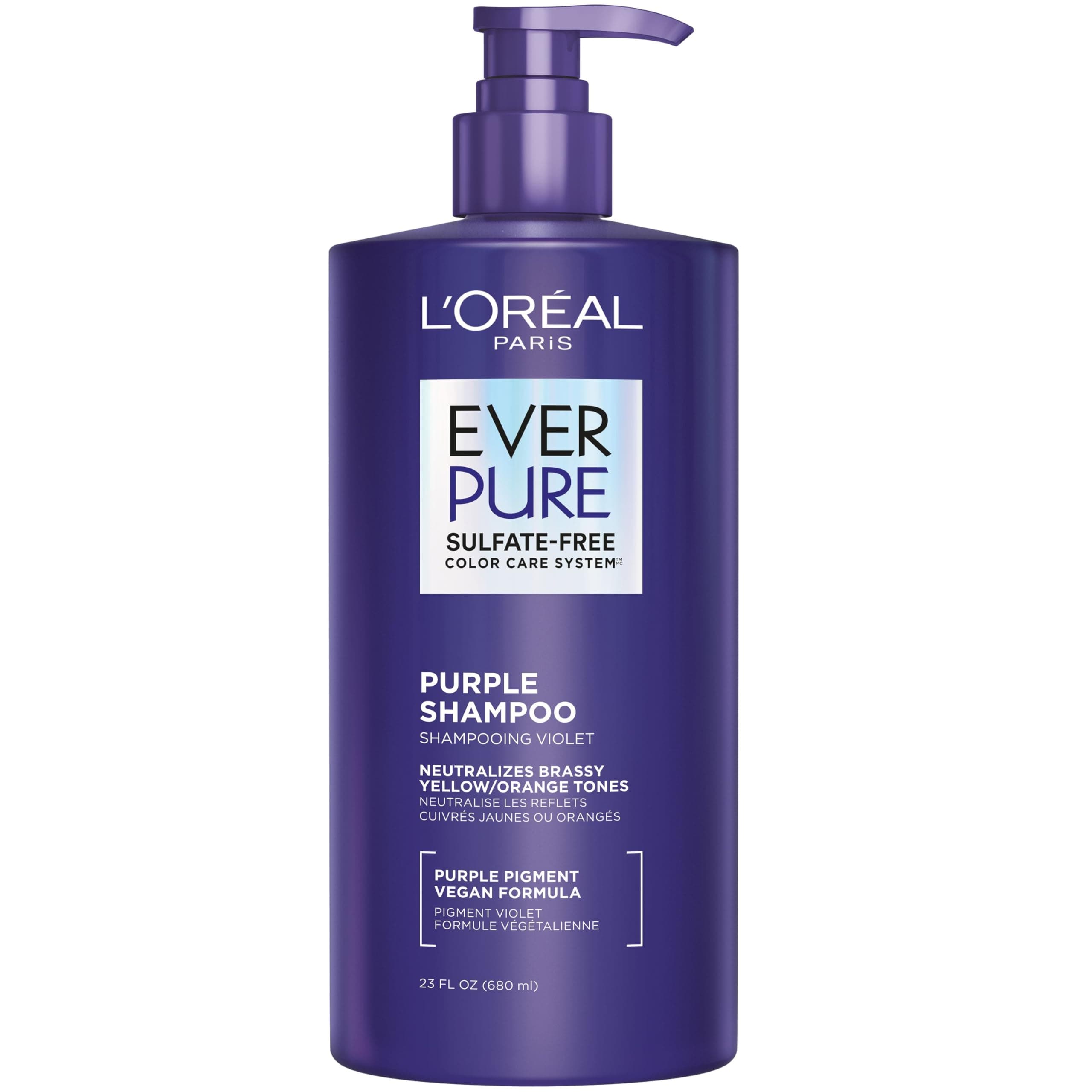 L'Oréal Paris EverPure Sulfate Free Brass Toning Shampoo Purple for Blonde, Light, Silver or Brown Highlighted Hair, 23Fl; Oz (Packaging May Vary)