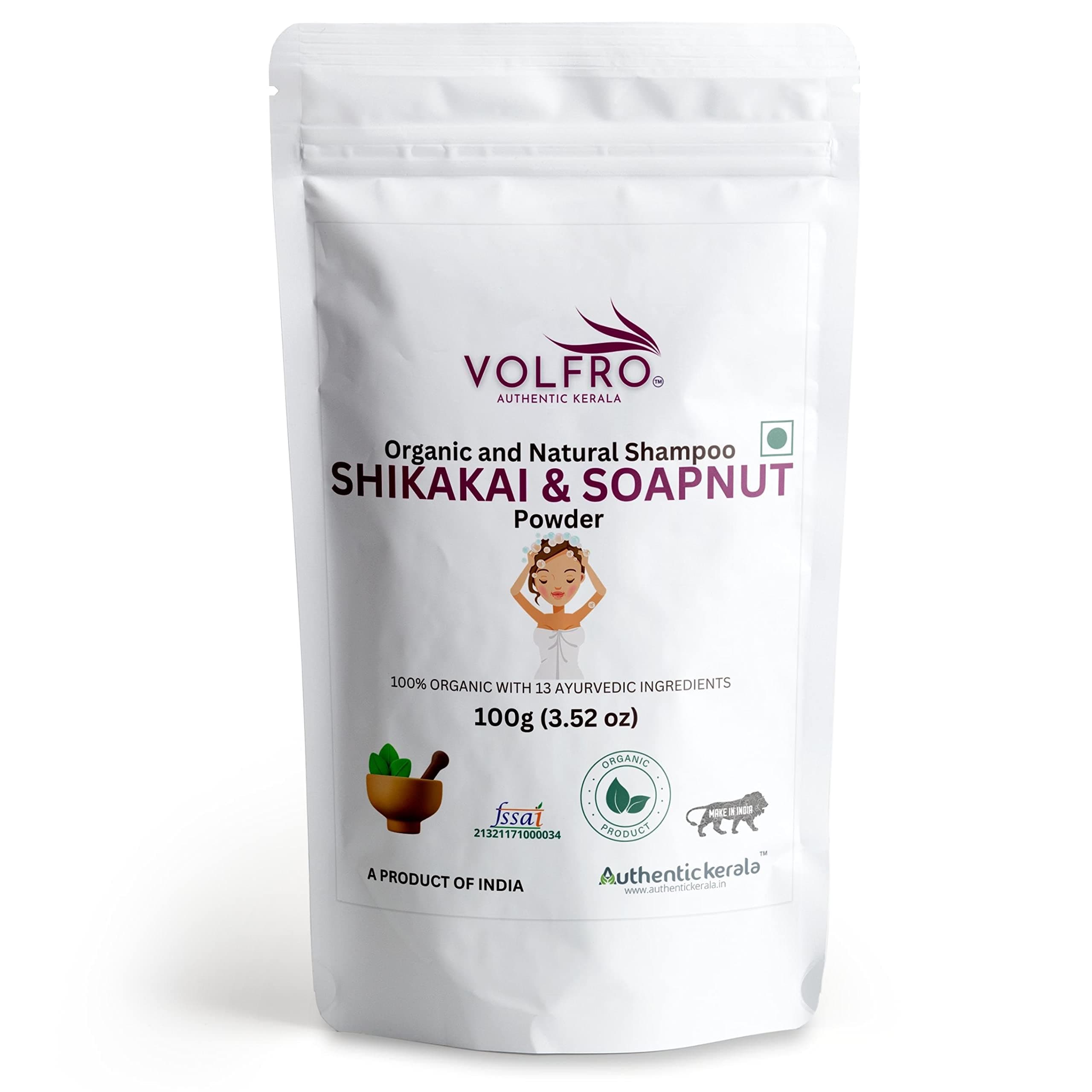 Authentic Kerala Shikakai and Soapnut Powder (100g) - Natural Shampoo with 13 Ayurvedic Ingredients | Gentle Hair Wash, Nourishes Scalp, Promotes Healthy Hair