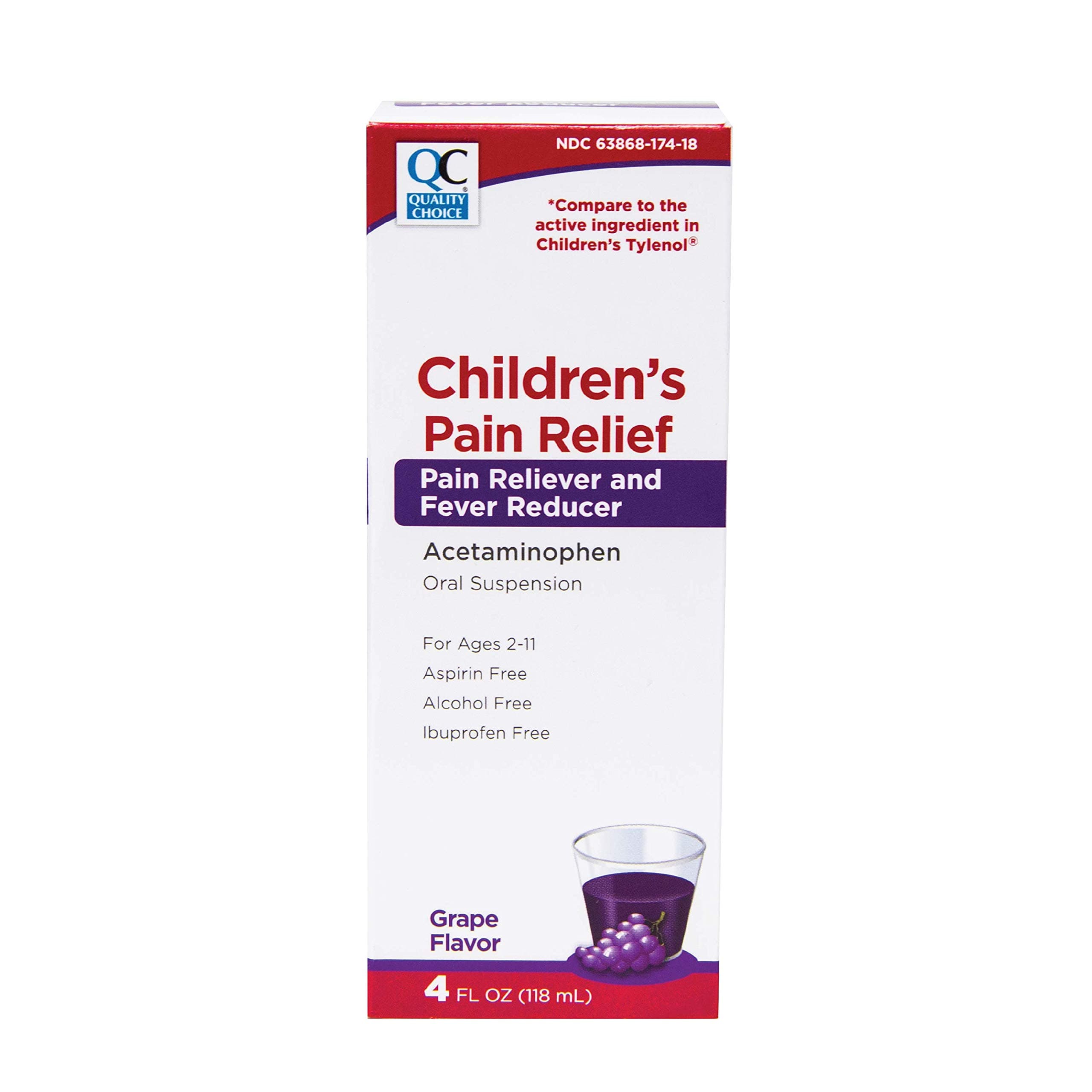 Quality Choice Children's Pain Relief & Fever Reducer for Kids, 4fl oz Acetaminophen 160mg per 5ml, Ibuprofen & Aspirin Free, Liquid Cold and Flu Medicine for Kids, Regular Strength OTC Medication
