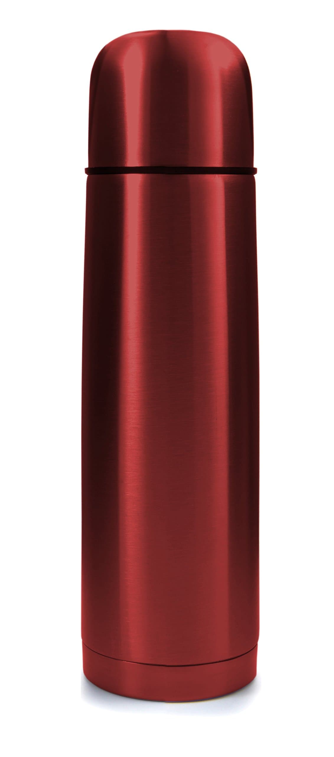 Red Stainless Steel Vacuum Insulated Flask: Thermos Construction with Cup Cap and Pourable Stopper, 16.9 Ounces, For Hot or Cold Beverages
