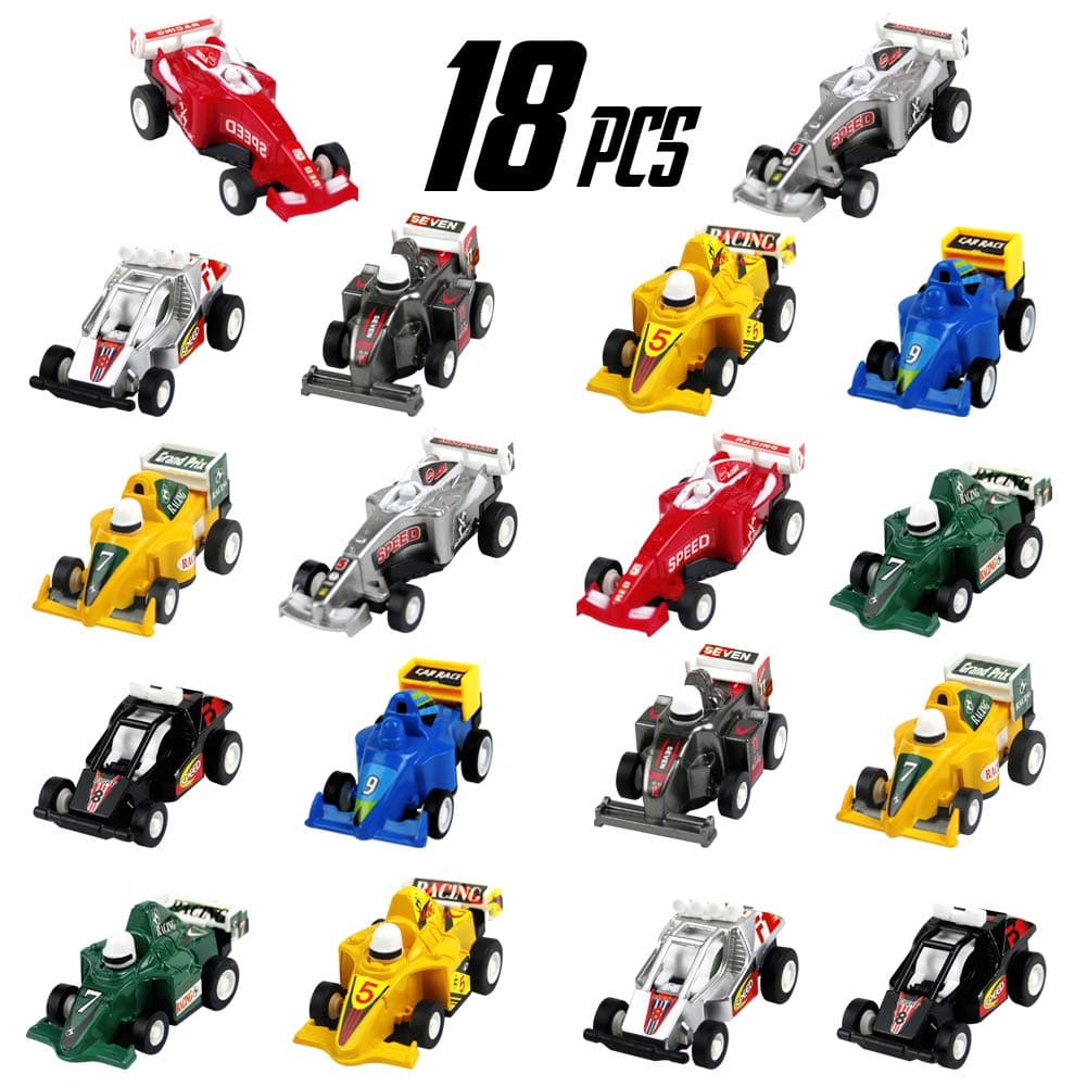 Easter Egg Fillers Car Pull Back Vehicles Mini Race Car Set 18 Pack Kids Party Favors Cake Topper for Toddler Boys Girls 3 4 Year Old