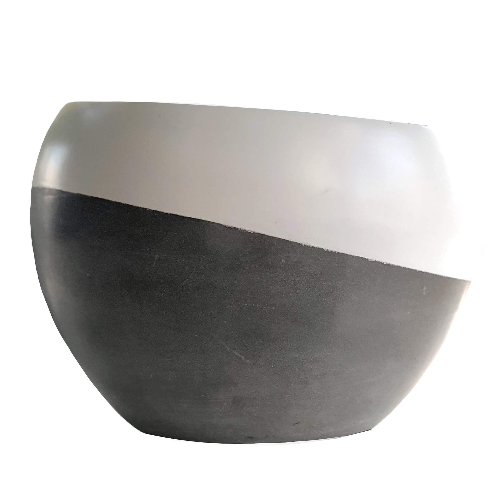 Cera Tilt Modern Flower Pot, Grey fiberstone, Dipped White