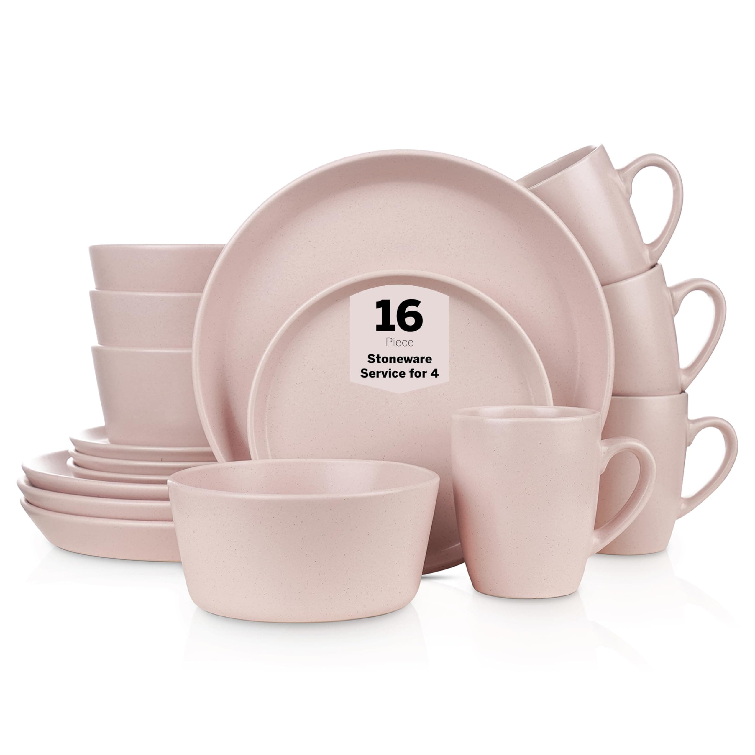 Stone Lain Stoneware Dinnerware Set, Service For 4, Pink