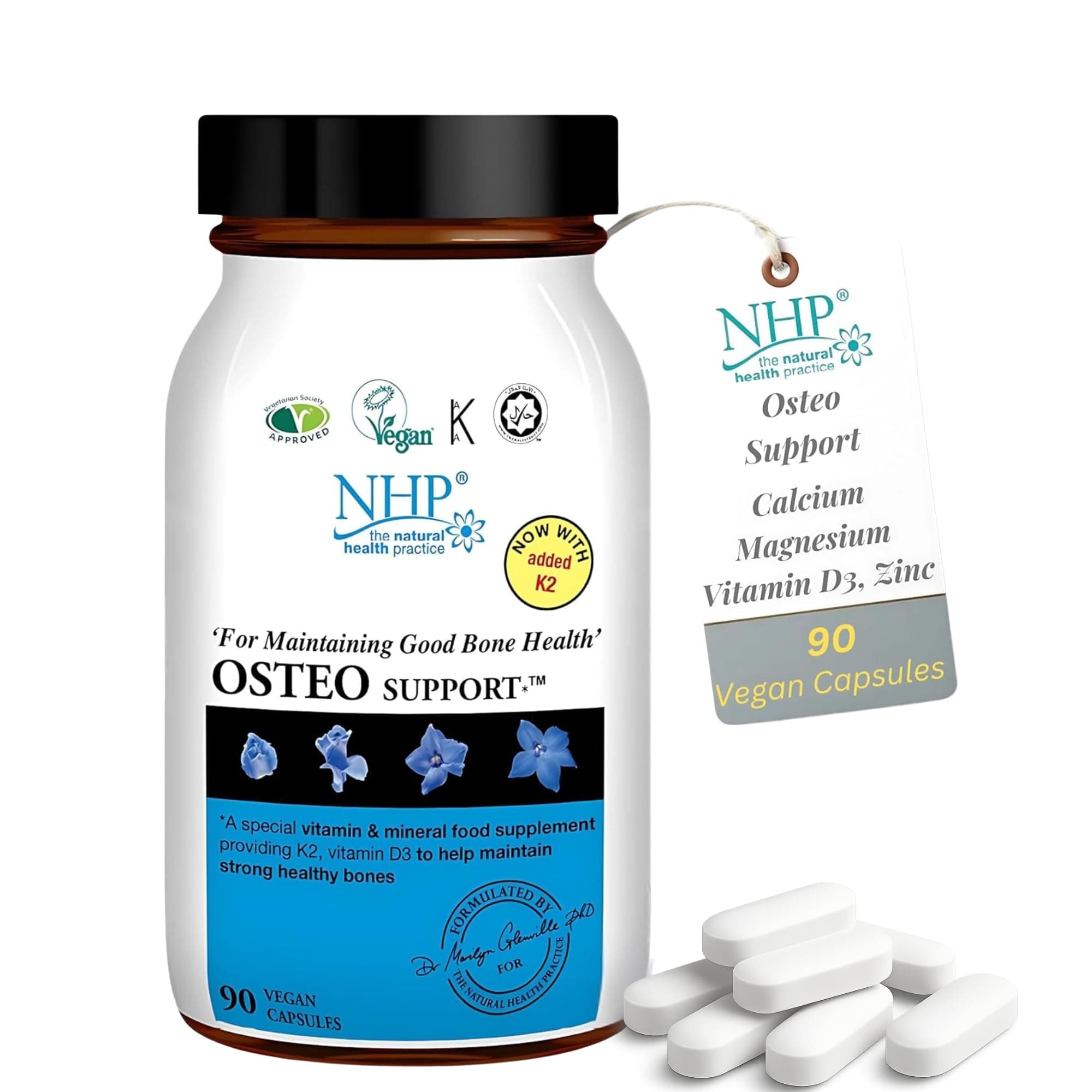 NHP Advanced Osteo Support - Multivitamin Supplement for Healthy Bones with Calcium, Magnesium, Vitamin D3, Zinc, and Digestive Enzymes,Vegan, All-Natural,No Fillers - 90 Vegan Capsules