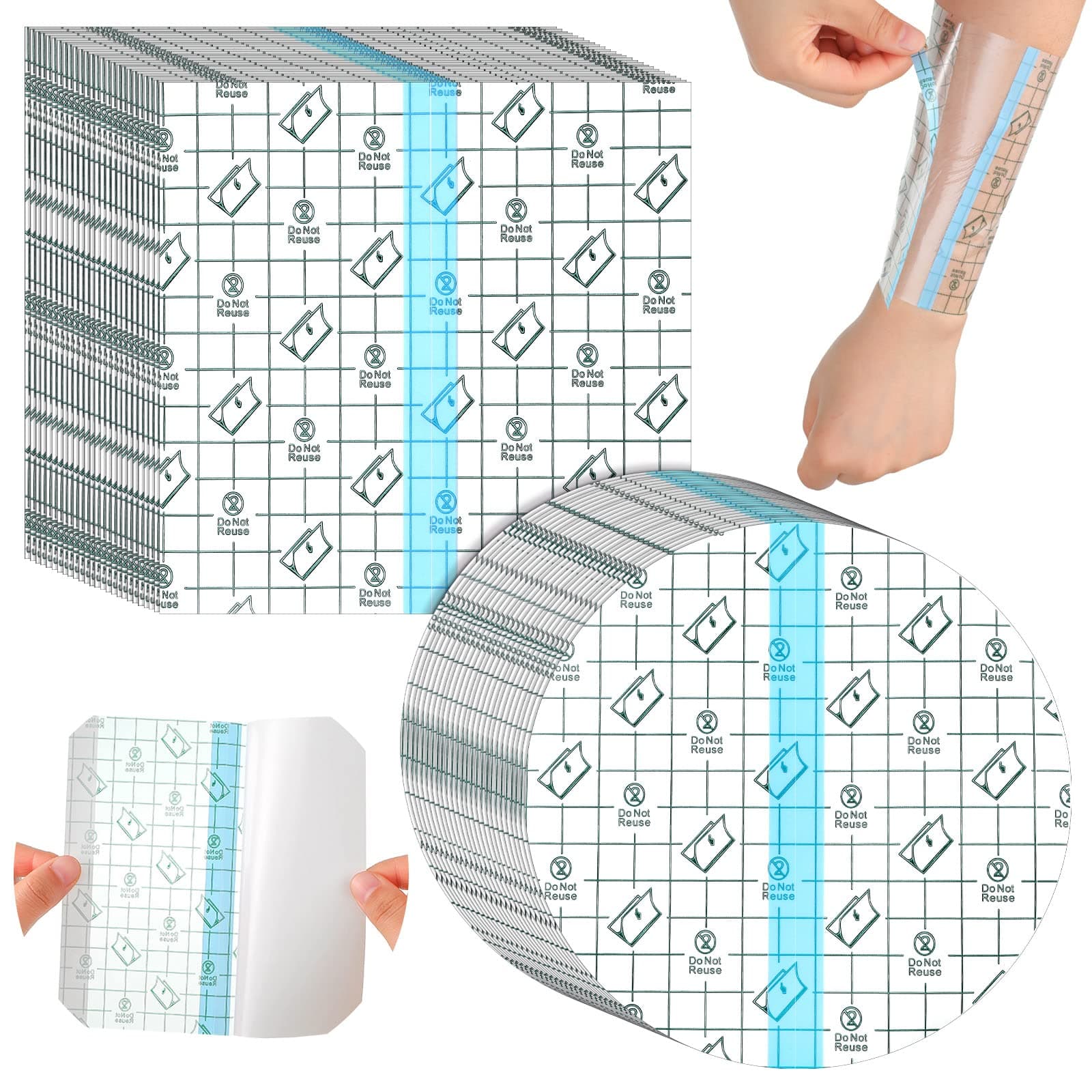Nuanchu 50 Pieces Waterproof Adhesive Bandages Transparent Stretch Bandages Protective Clear Films Dressing Tattoo Bandages Cover Dressing Tapes for Shower Swimming (6 x 6 Inch)