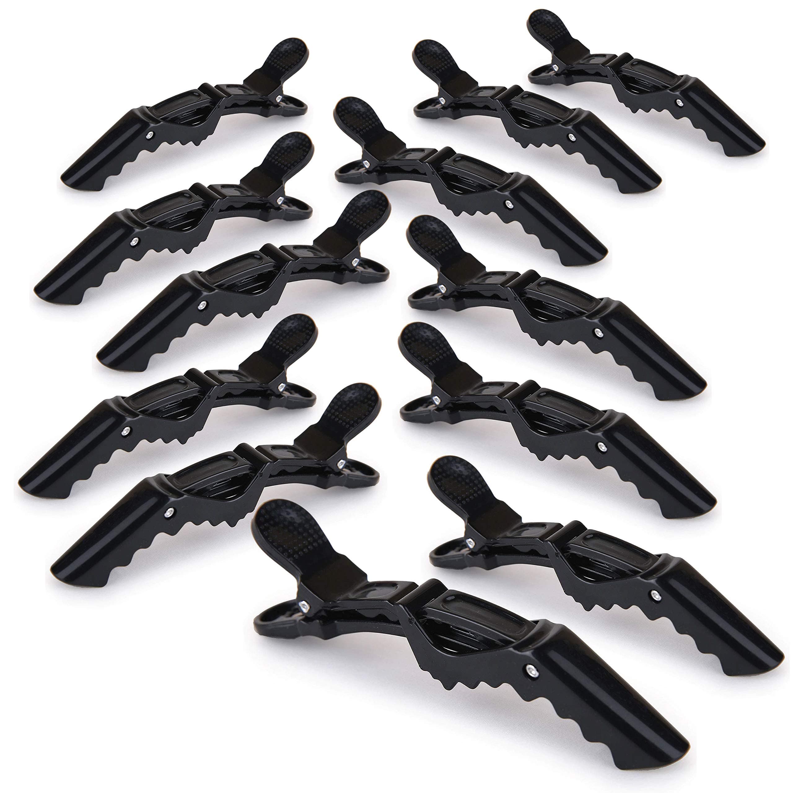 Deke HomeAlligator Hair Clips with Teeth, Professional Salon Hair Sectioning Clips for Styling, Cutting & Coloring, Non-Slip Grip, Durable Plastic, Black, 4.3 Inch Clip, Pack of 12
