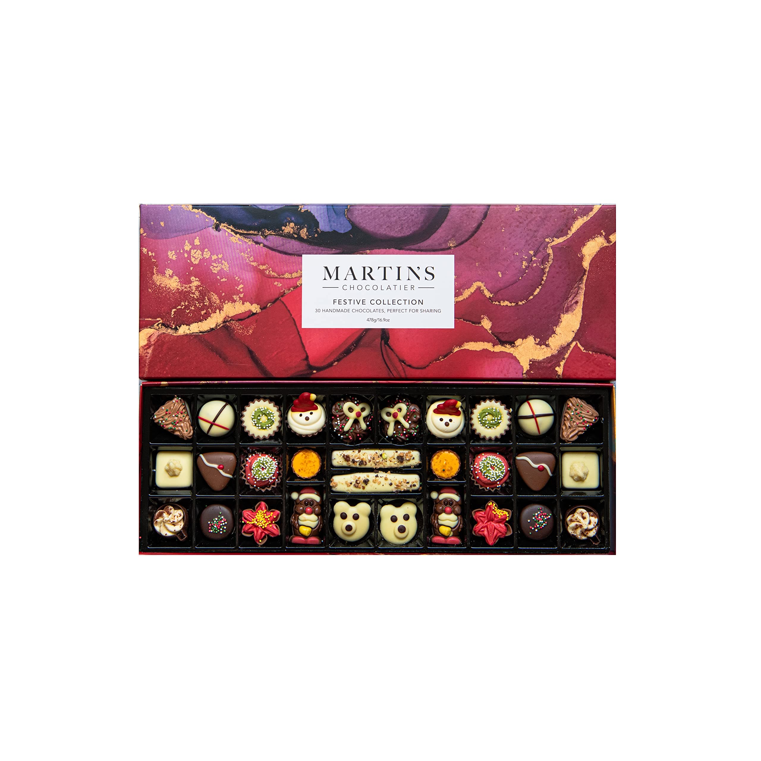 Martin’s Chocolatier Festive Signature Collection | 30 Luxury Chocolates Gift Box | Milk, White, Dark Belgian Chocolate Assortment for Christmas Celebrations (478g)