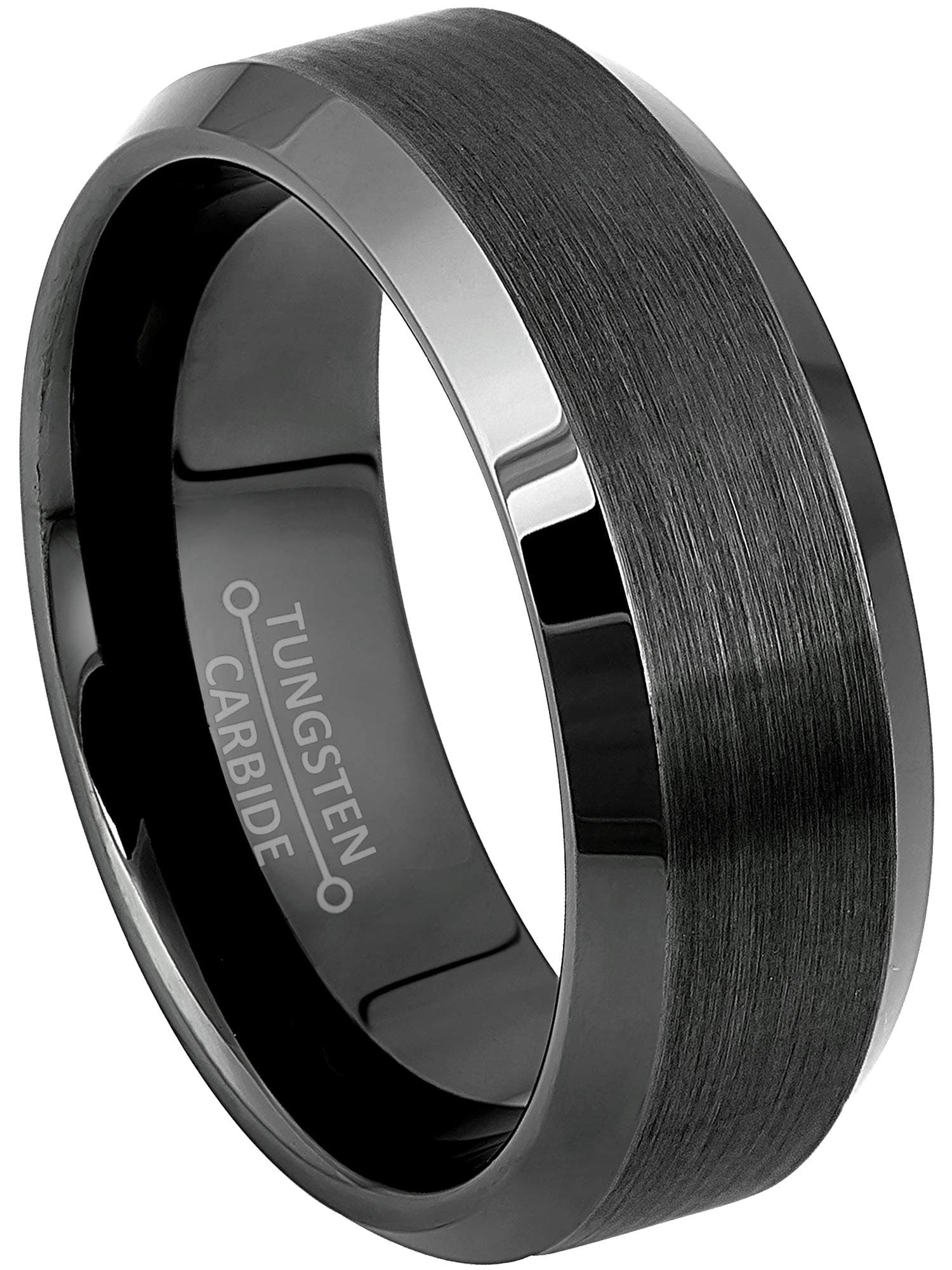Jewelry Avalanche Gunmetal Tungsten Carbide Wedding Band - Brushed Beveled Tungsten RIng - Comfort Fit Tungsten Anniversary Band