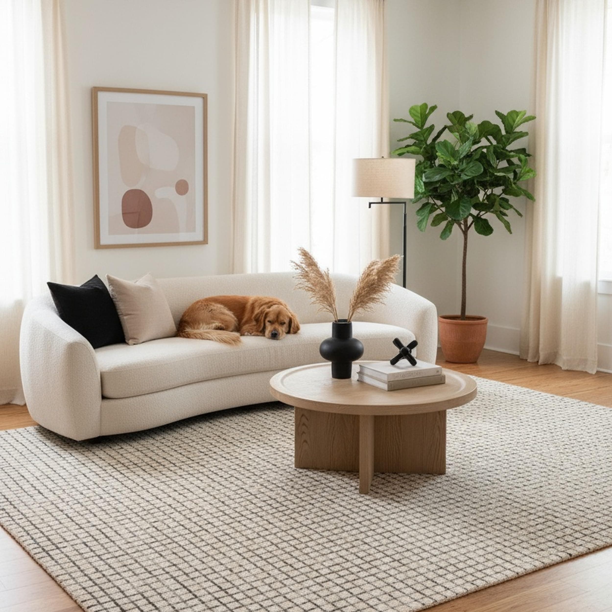 Rugs USA Melrose Cream, 7'6" x 9'6", Handmade, Checked, Wool, Soft and Cozy, High Traffic, Stain Resistant, Easy Clean, Durable Area Rug for Bedroom, Living Room, Dining, Den, Entryway