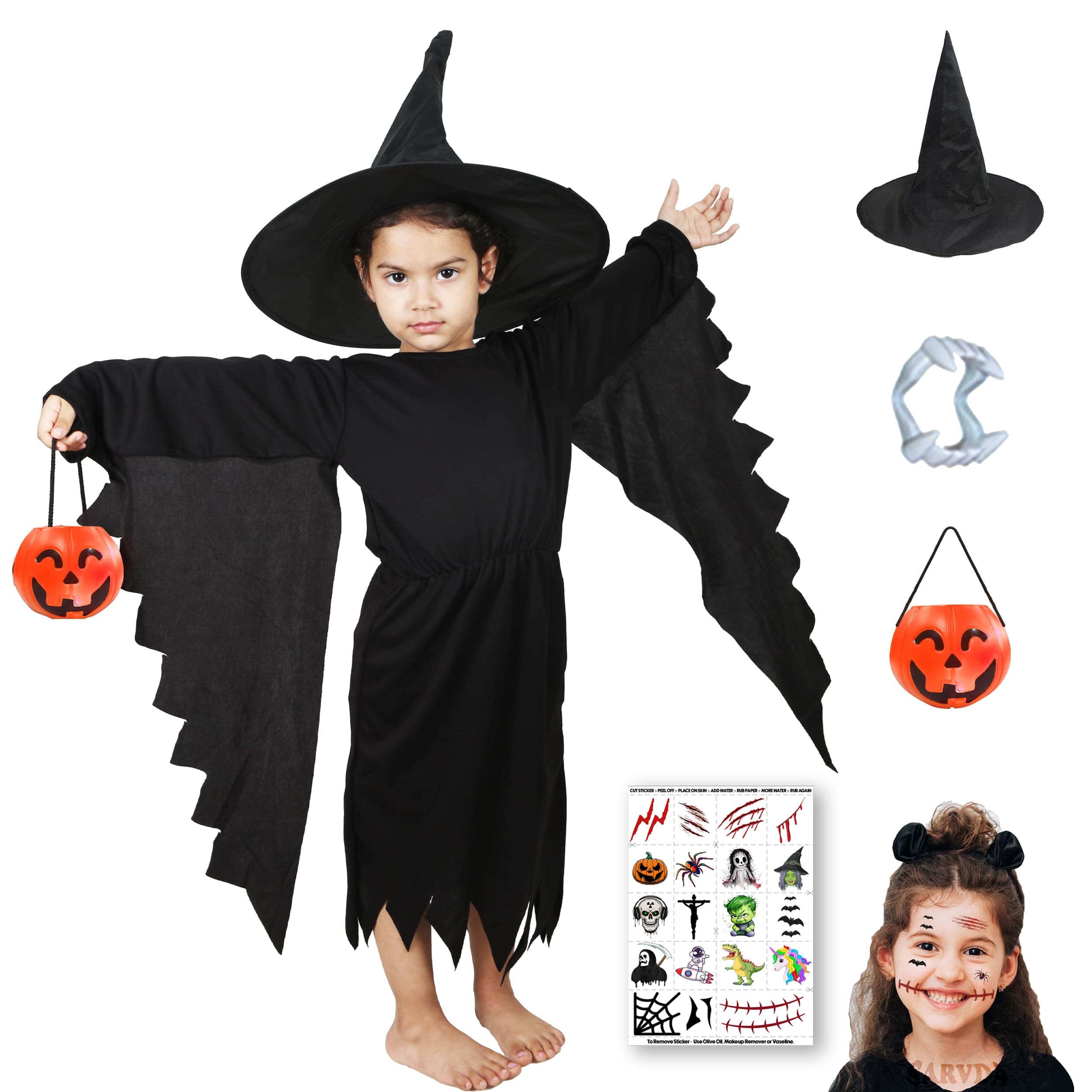 Sarvda Halloween Dress | Costume and Accessories | For Girls and Boys | Kids & Adults | Haunted Horror Theme Party Vampire Witch Ghost Skeleton Draculla Zombie Pumpkin Scary Cosplay Dress