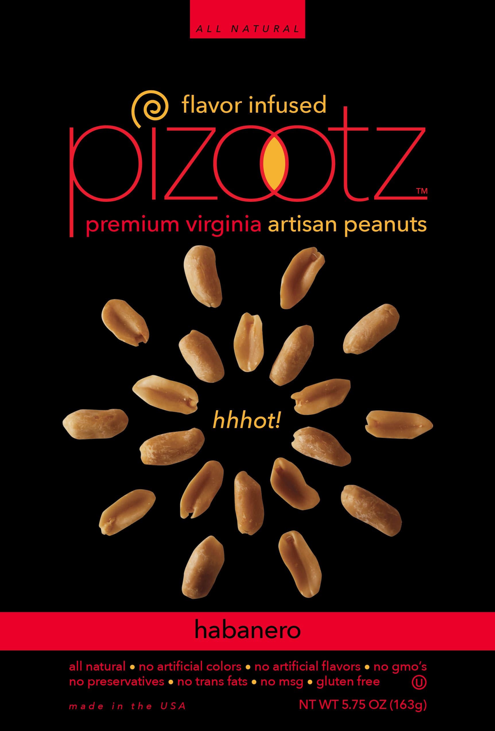 PIZOOTZ Habanero Flavor Infused Peanuts, Premium Virginia Gourmet, 5.75 Ounce