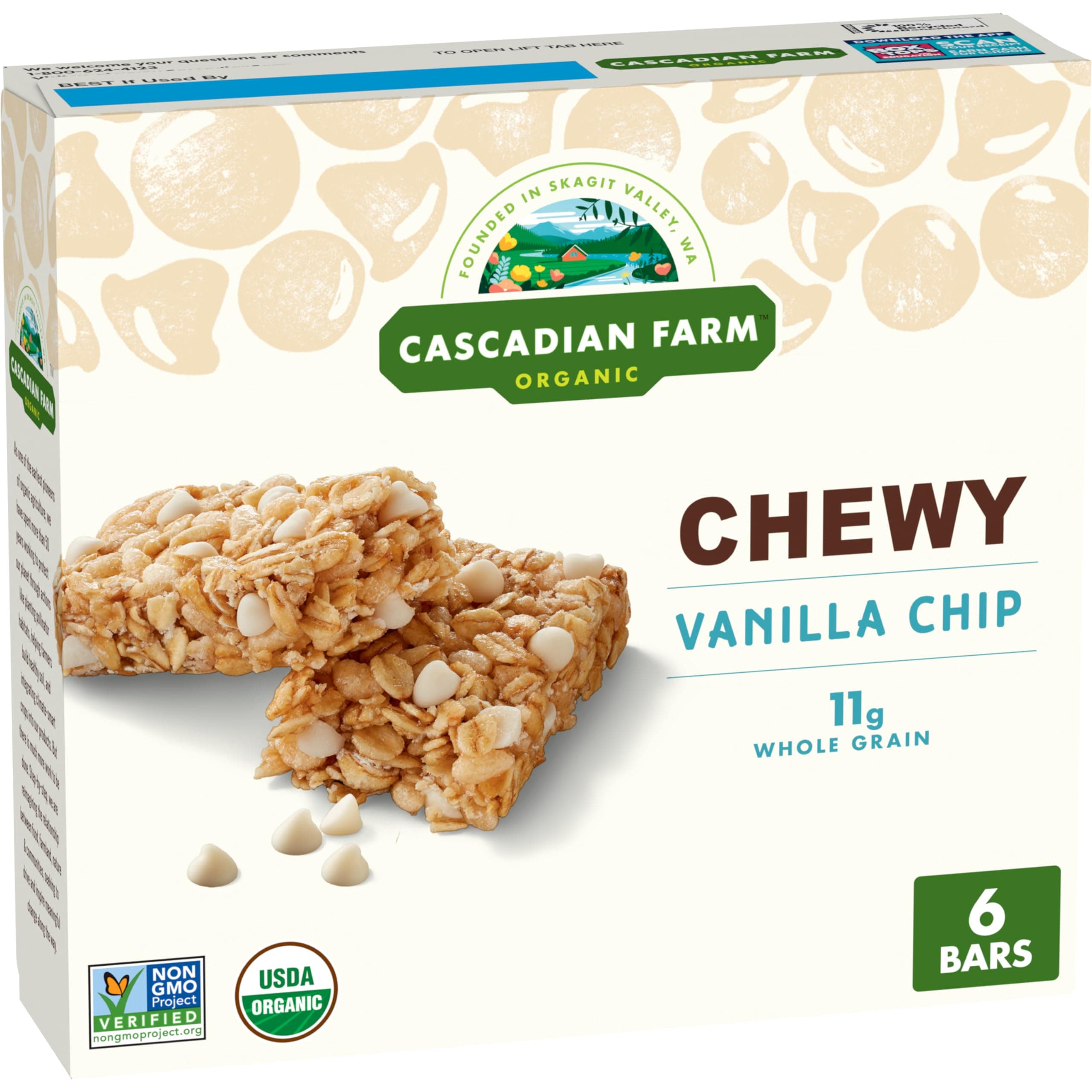 Organic Chewy Granola Bars, Vanilla Chip, 7.4 oz, 6 Count Box