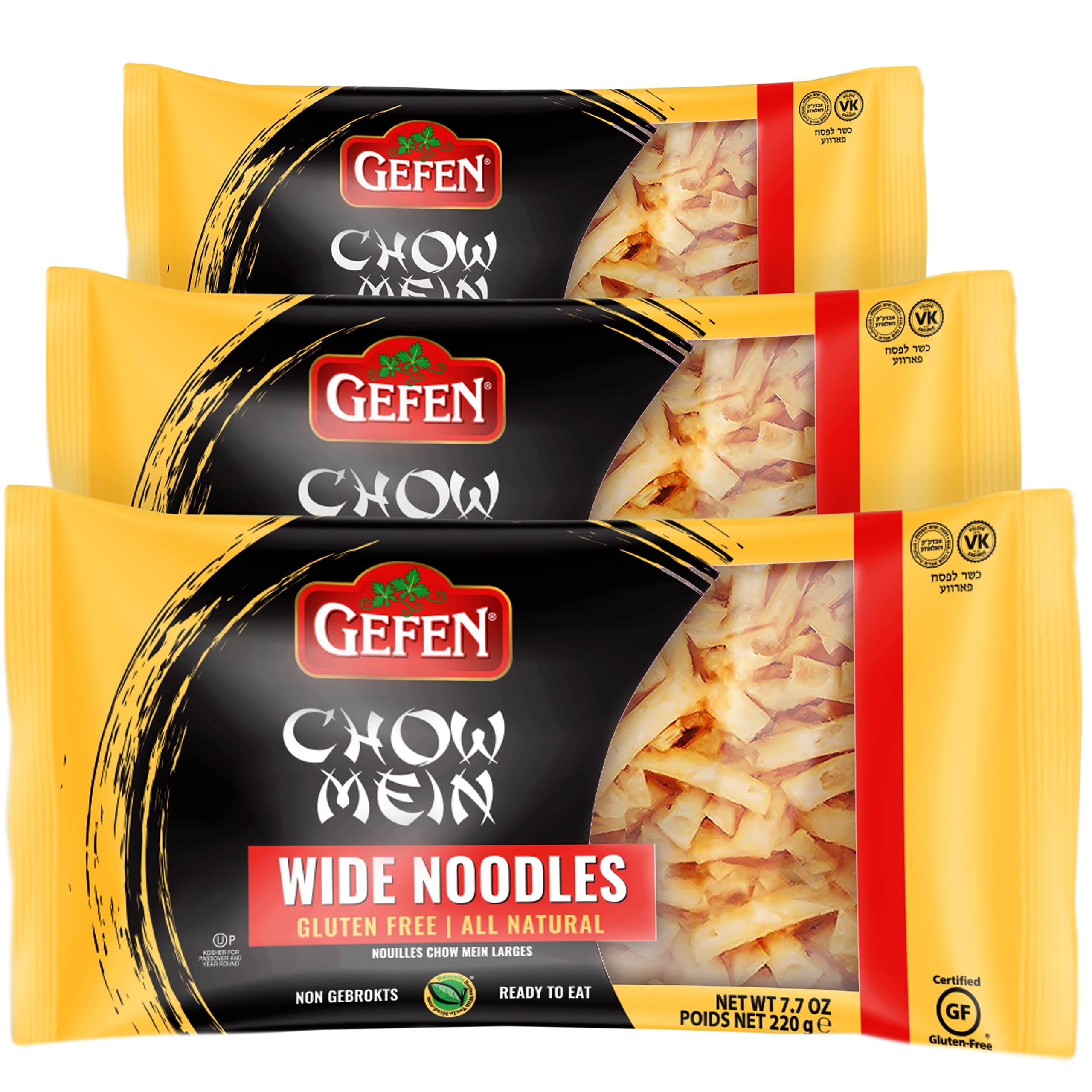 Gefen Gluten Free Wide Chow Mein Noodles, 8 Ounce (3 Pack) Ready To Eat, Airy, Crisp & Delicious, Tastes Like the Real Thing! All Natural, Grain Free
