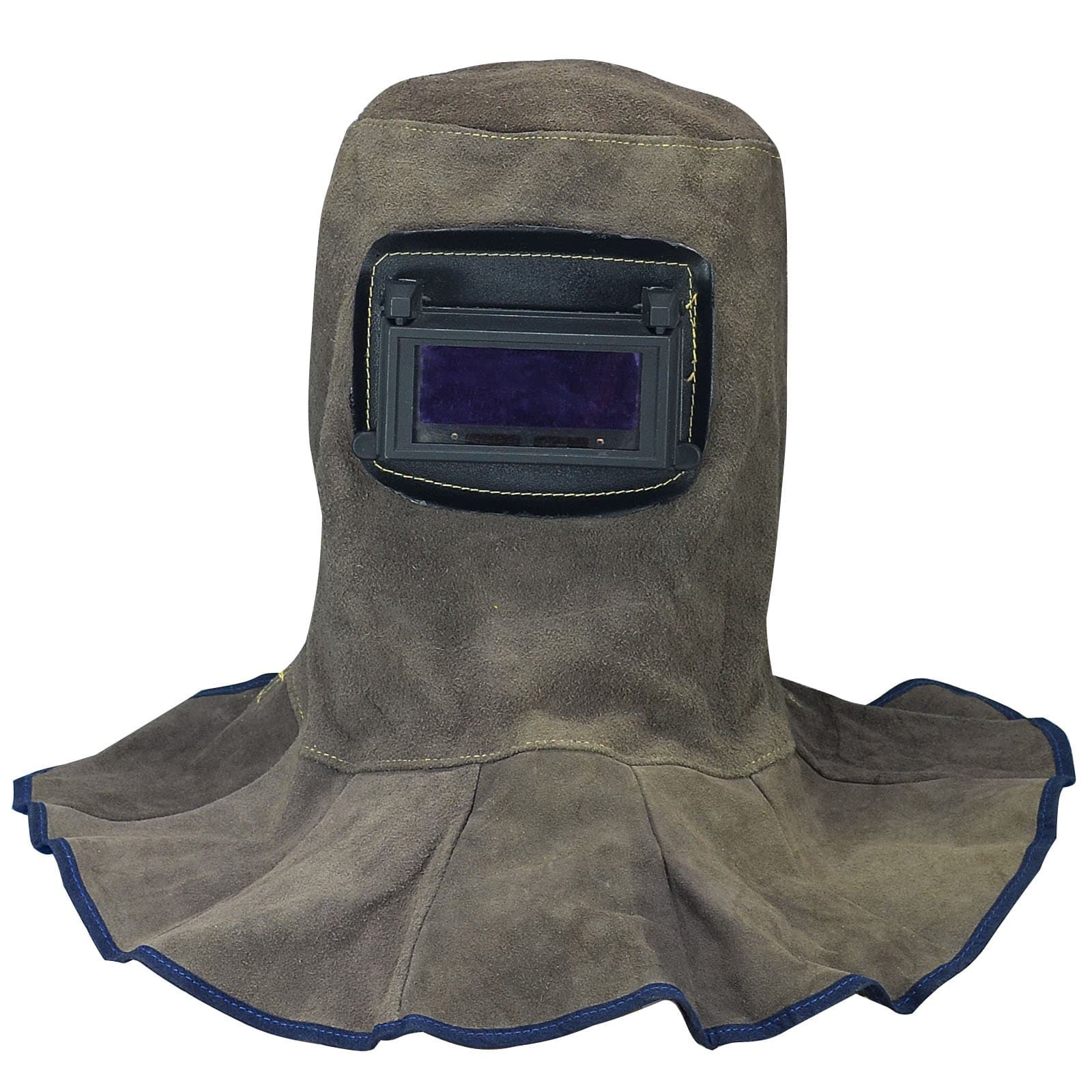 Brown Leather Welding Hood Helmet with Neck Shoulder Drape