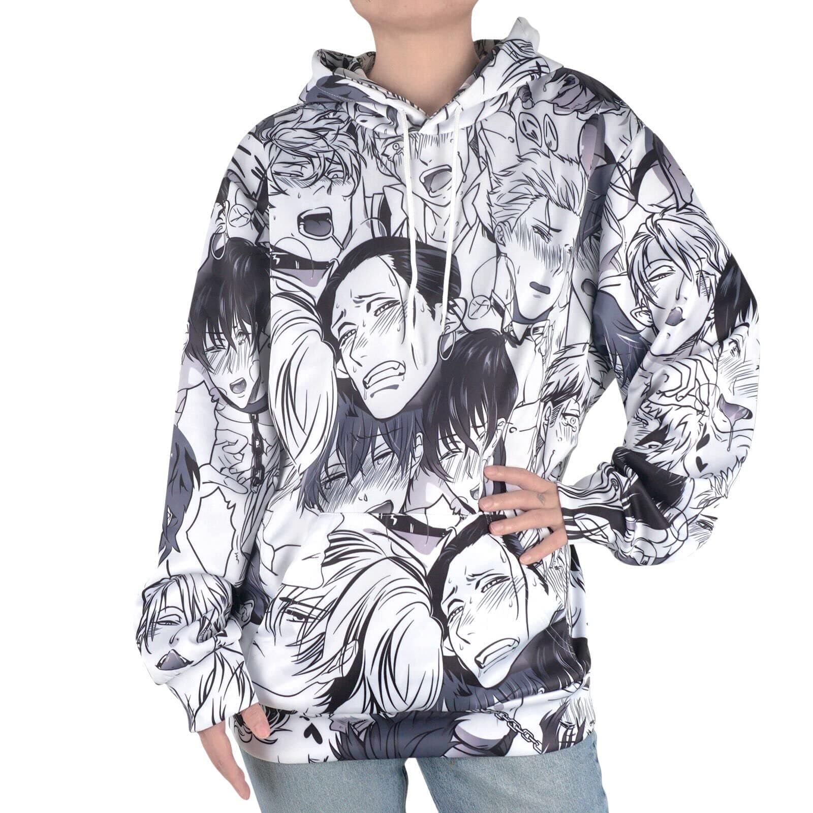 Ahegao Hoodie with Male Faces | Yaoi Manga Hoodie | White | Size S - L