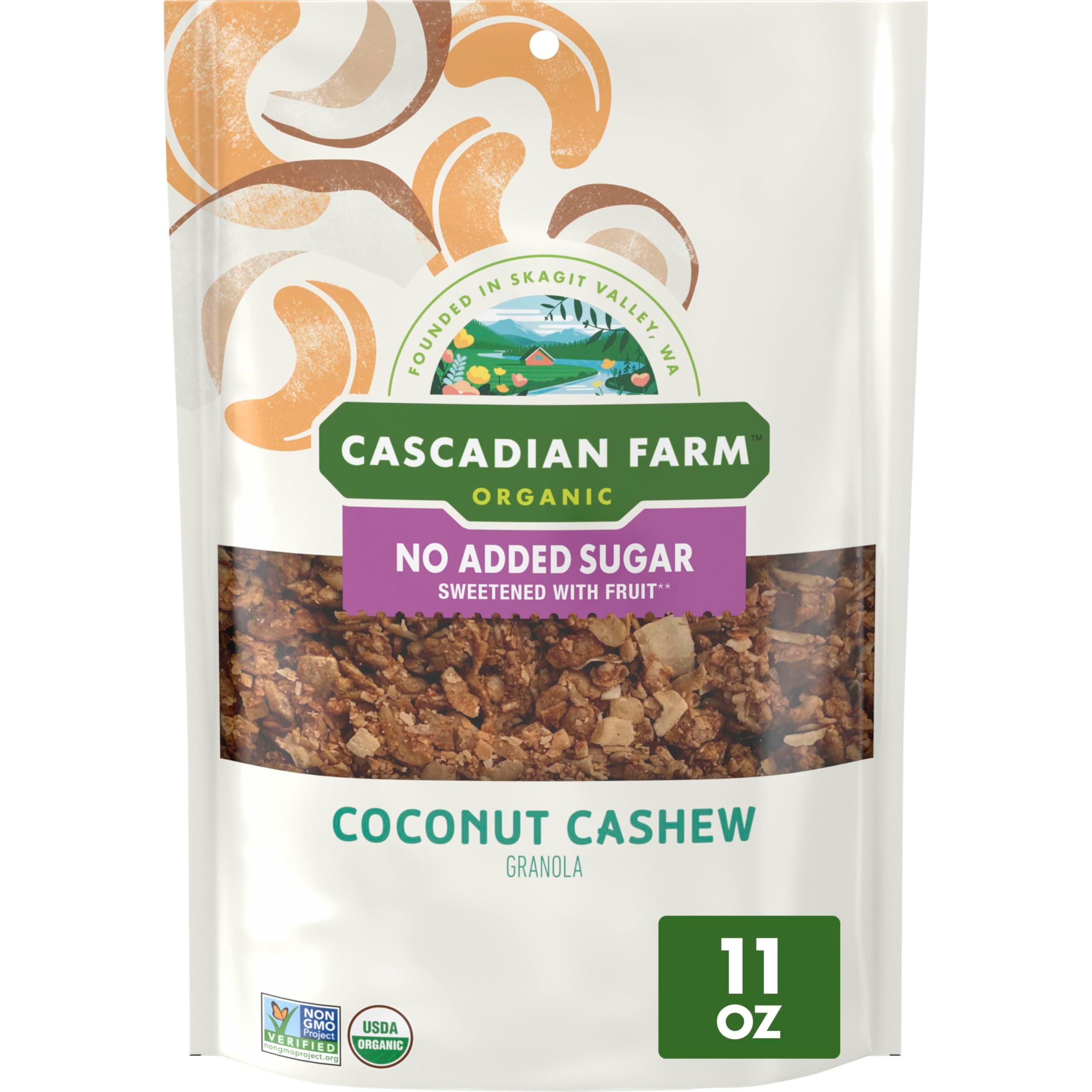 Organic Granola with No Added Sugar, Coconut Cashew Cereal, Resealable Pouch, 11 oz.