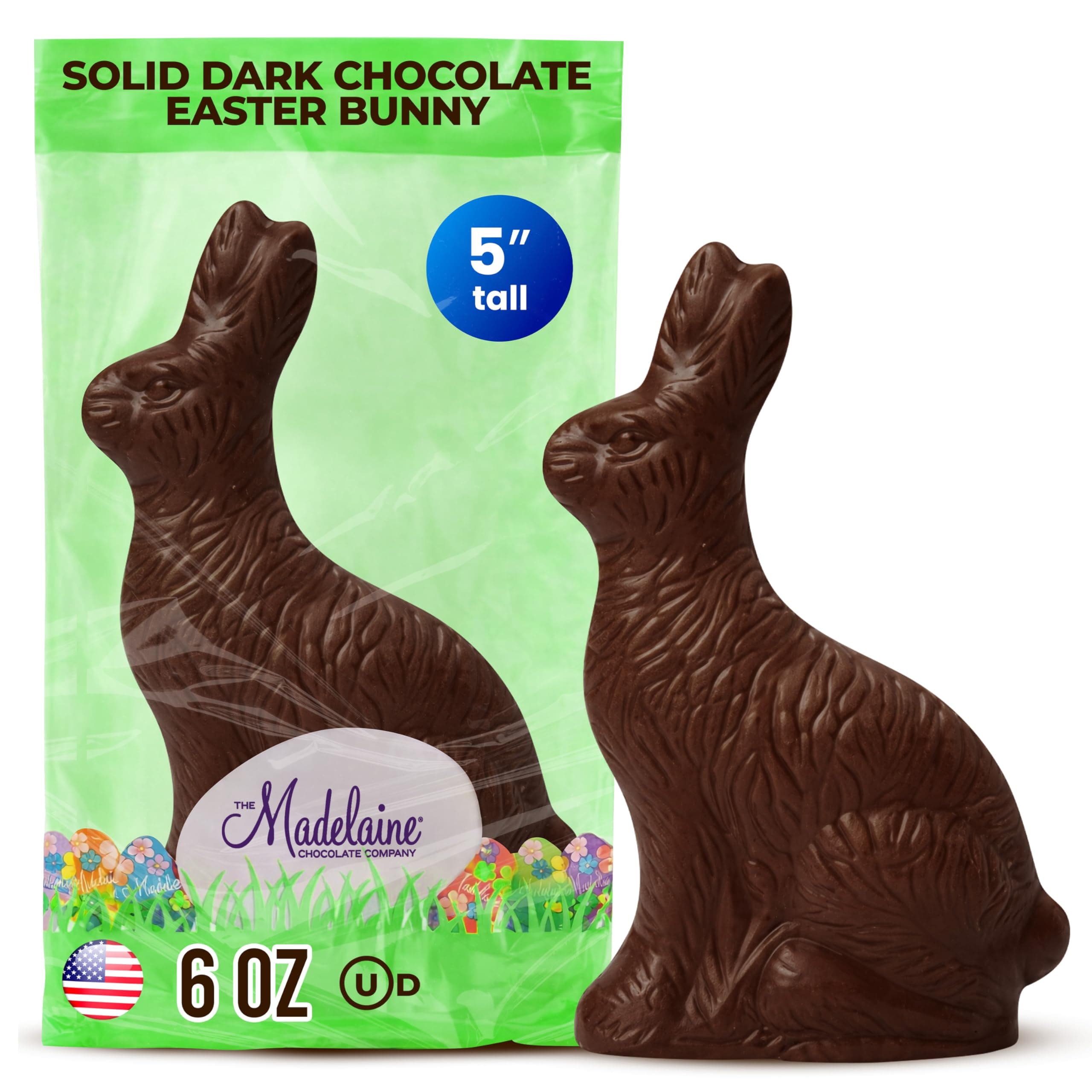 Madelaine Solid Premium Dark Chocolate Easter Bunny in Cellophane Bag - 6 OZ, Perfect for Easter Basket Stuffers, Gifts, and Party Favors
