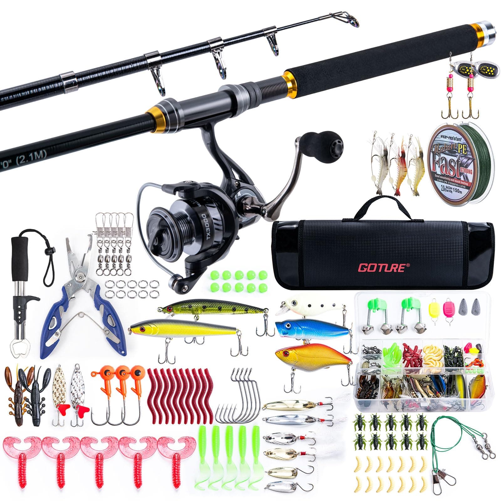 Goture Fishing Telescopic Rod and Reel Combos, 1.8M-2.7M Telescopic Fishing Pole, 5.2:1 Spinning Reel Line Lures Set with Carrier Bag, Fishing Spinning Combo for Starter Travel Saltwater Freshwater
