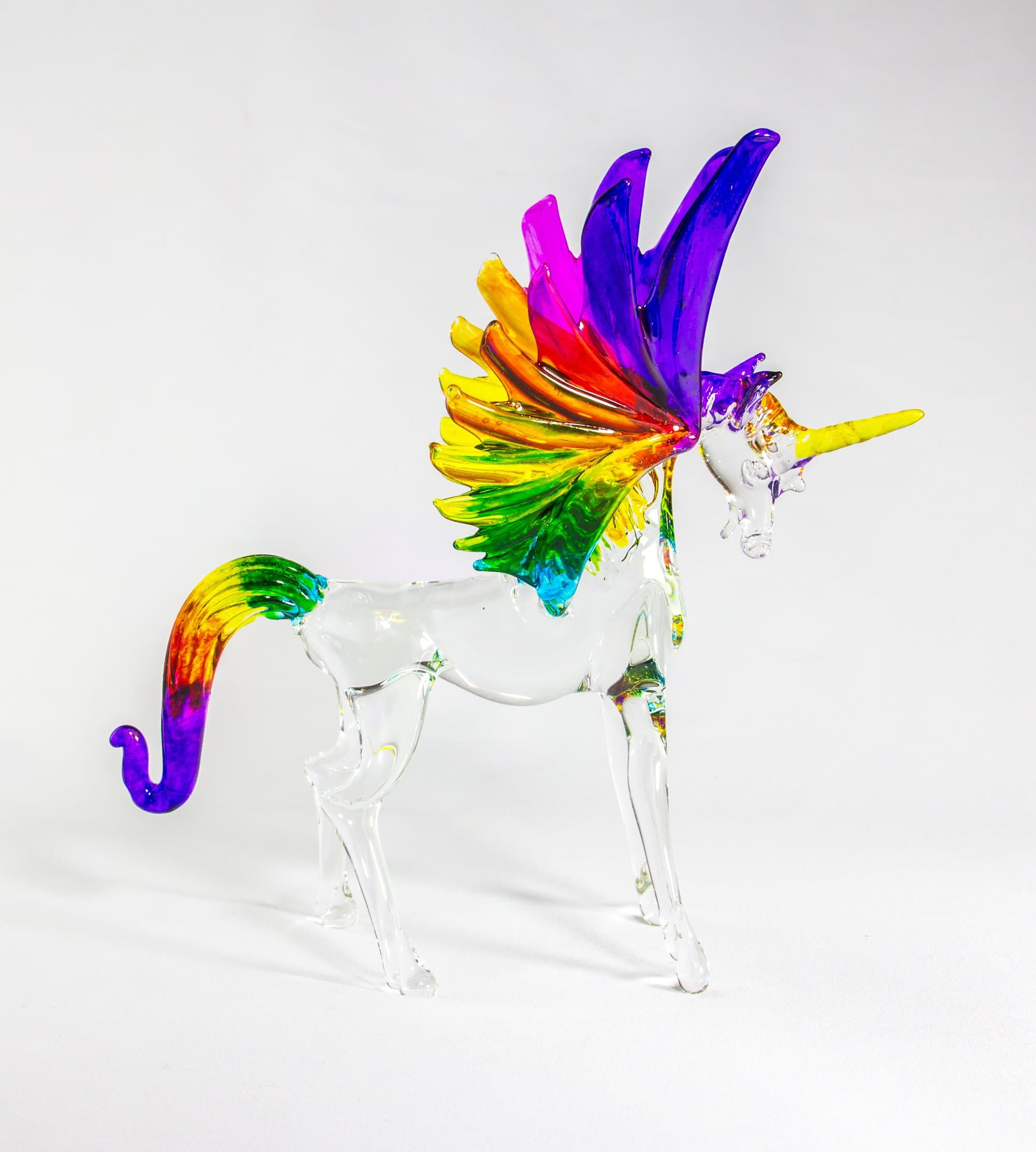 Mexicolour Unicorn Handcrafted Blown Glass Horse Pegasus Figurine Sculpture Rainbow Colors LGBT