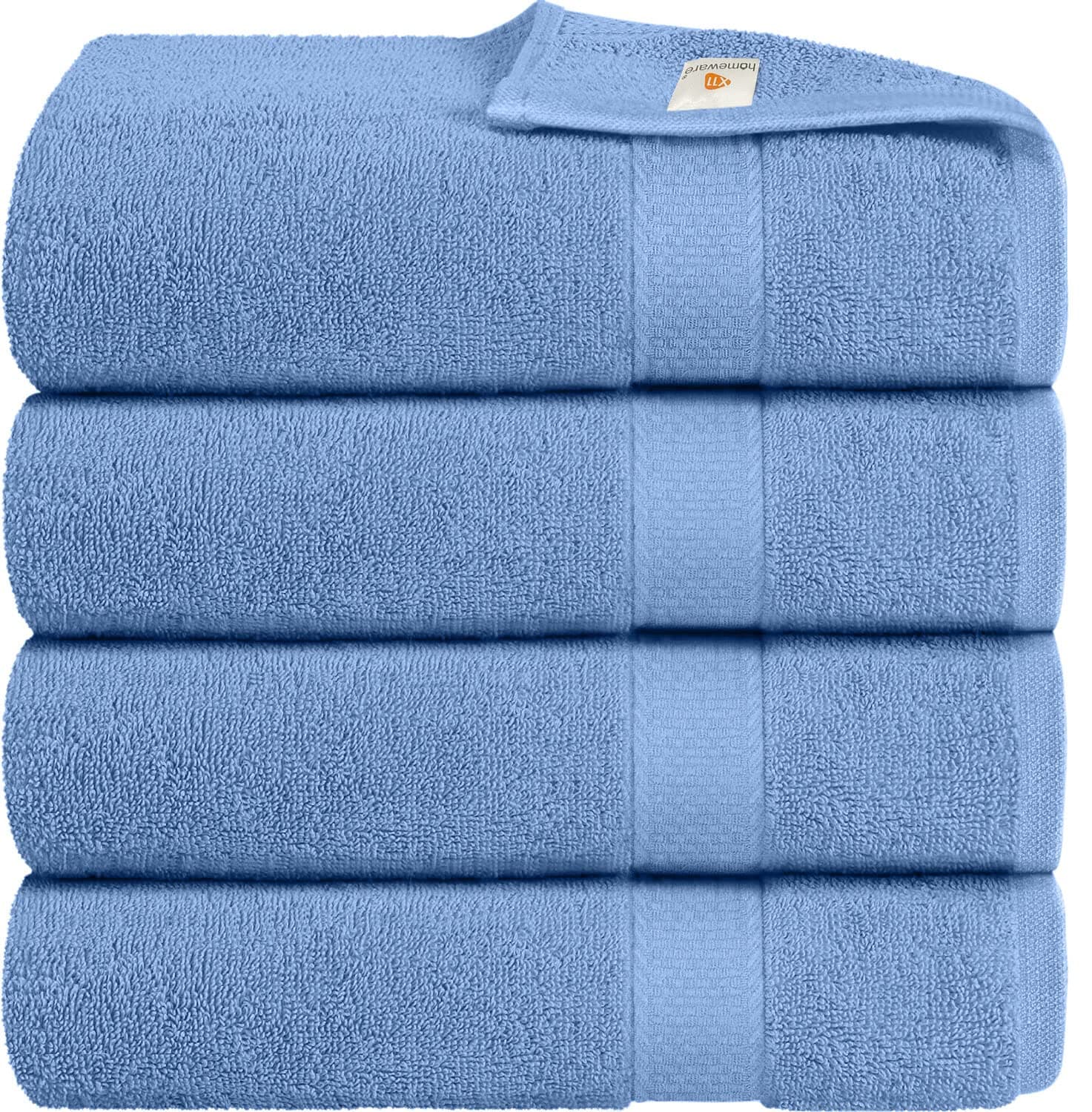 X11 Homeware Bath Towels Pack of 4 Egyptian Cotton Towel Set Highly Absorbent Soft Bathroom Towels Set of 4 Ring Spun Cotton Quick Dry Large Towels (Sky blue)