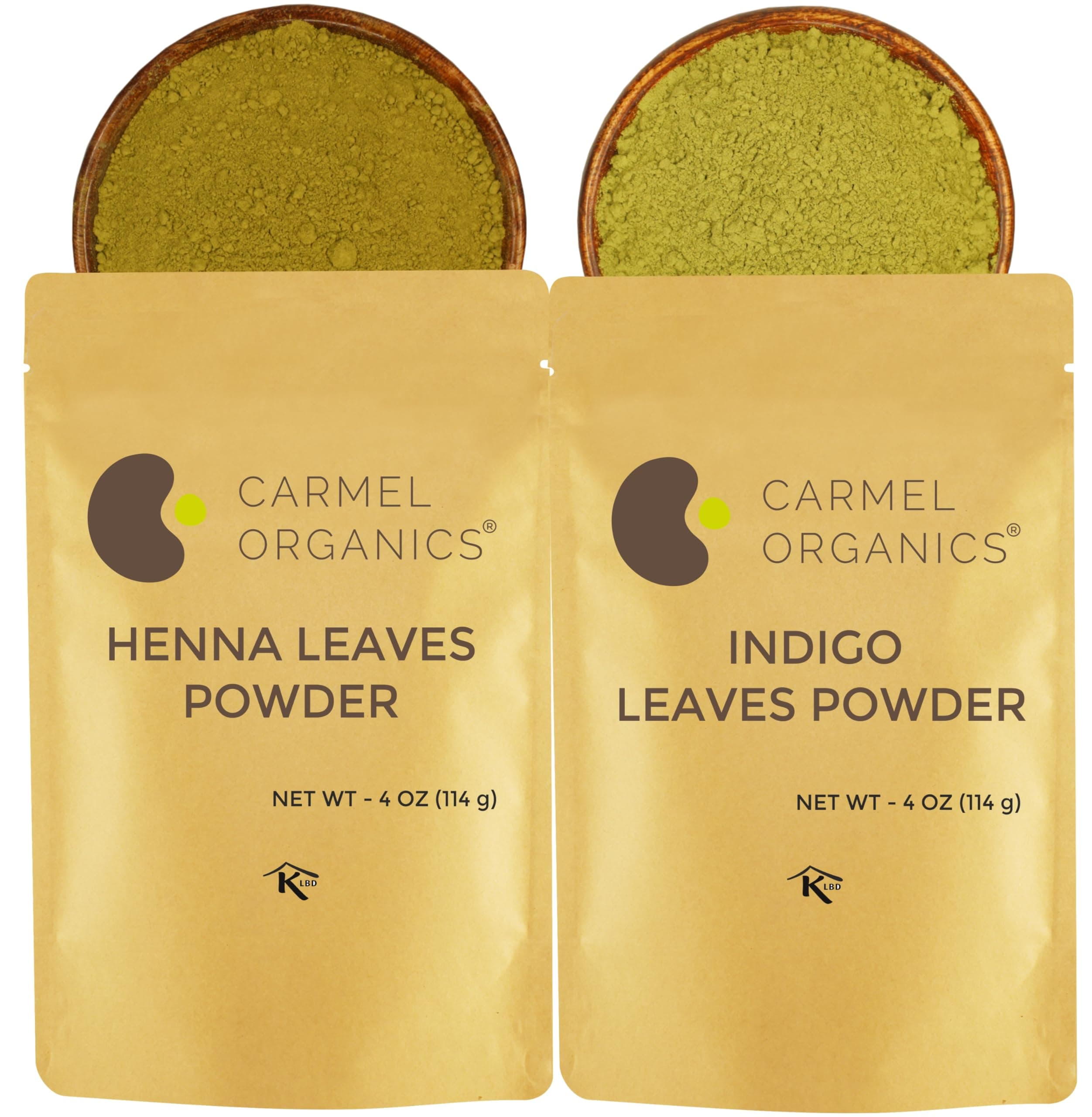 CARMEL ORGANICS Hair Color Henna & Indigo Leaves Powder Combo (4 Ounce Each) For black & Brown hair| No added colours or chemicals | Non-GMO | Pure And Natural Dried Leaves