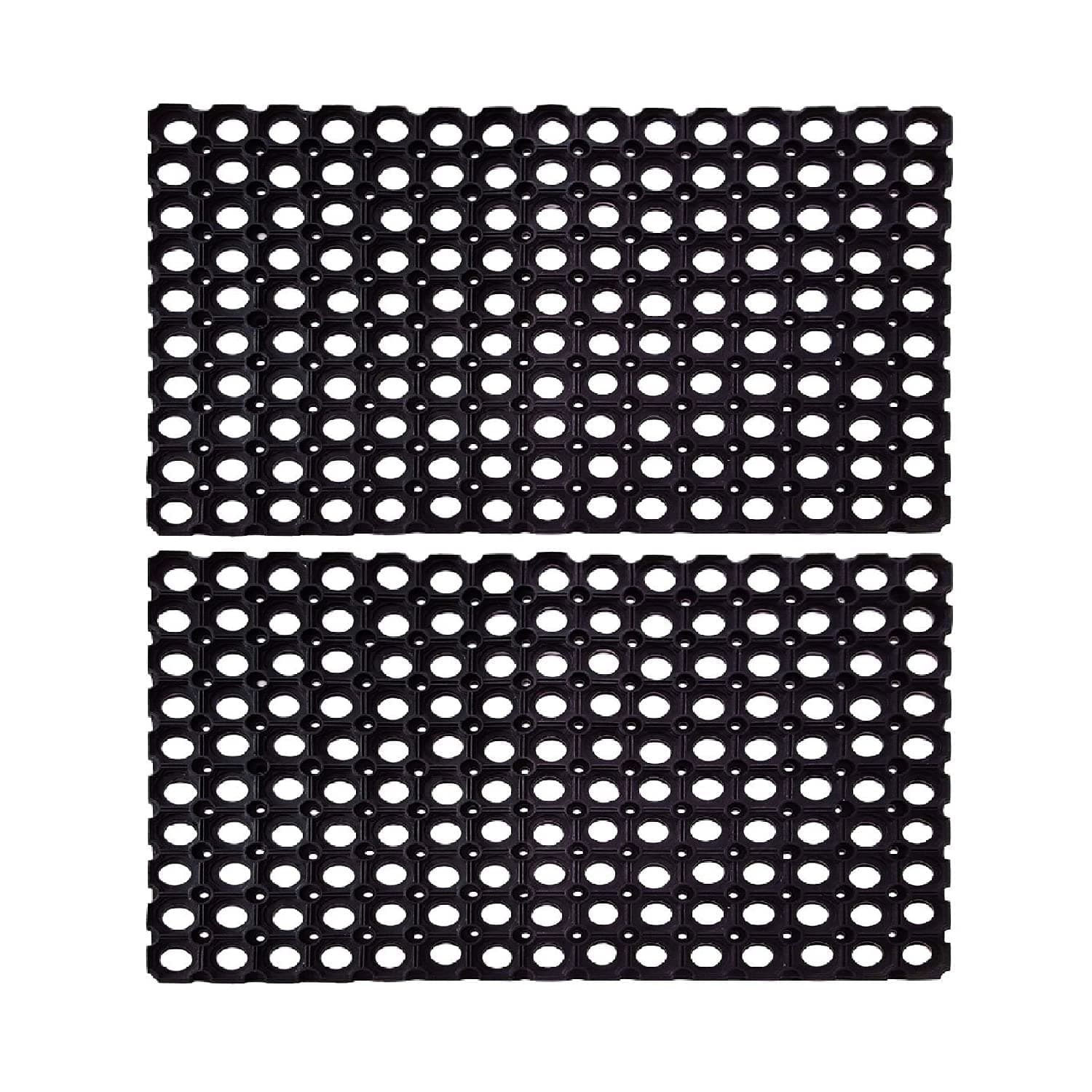 PVC Rubber Outdoor Door Mat for Home/Bathroom/Bedroom/Office/Main Door/Rainy Season (41x61 cm,Black)-Pack of 2