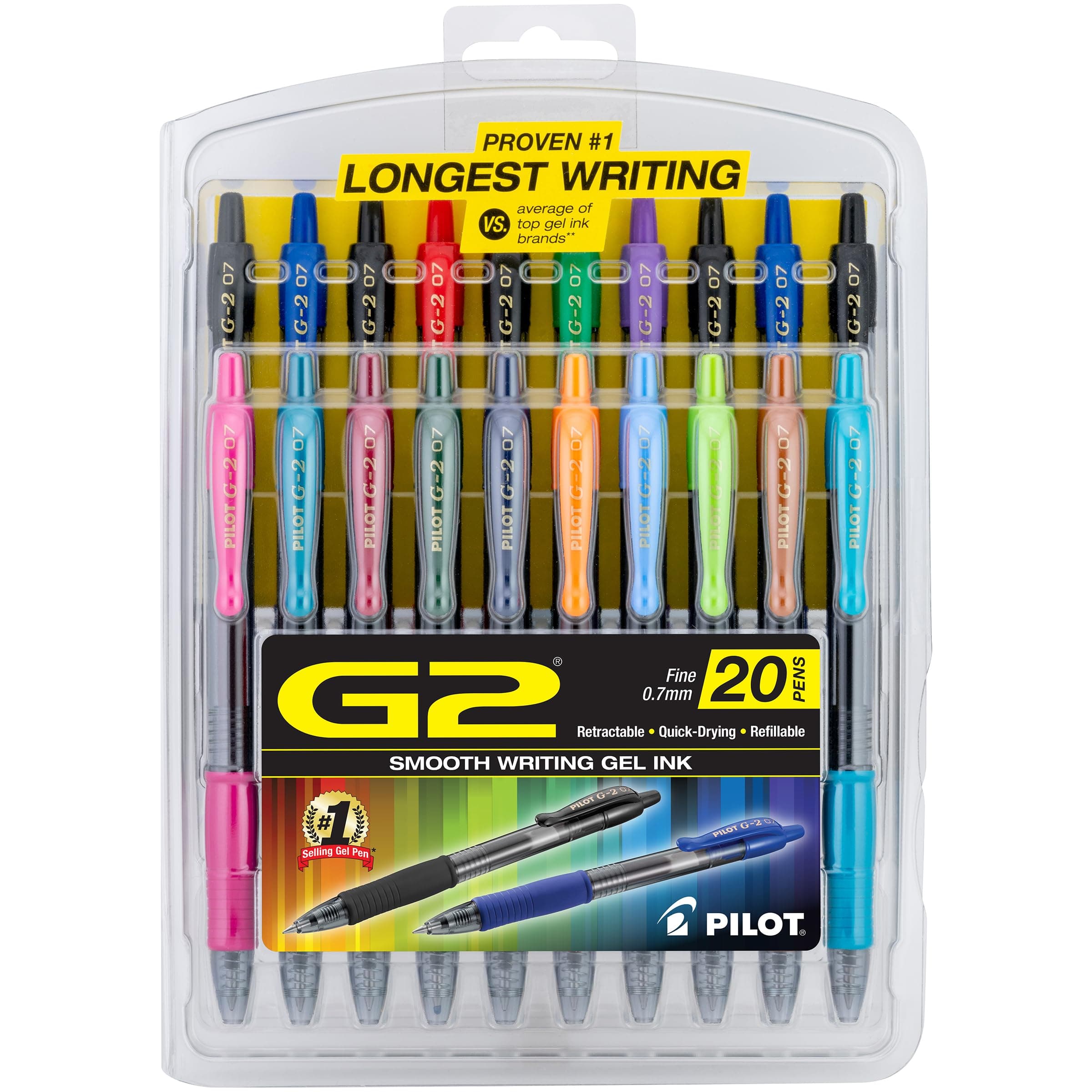 Pilot G2 Premium Gel Pens, Gel Roller Pens, Fine Point 0.7 mm Assorted Colors 20