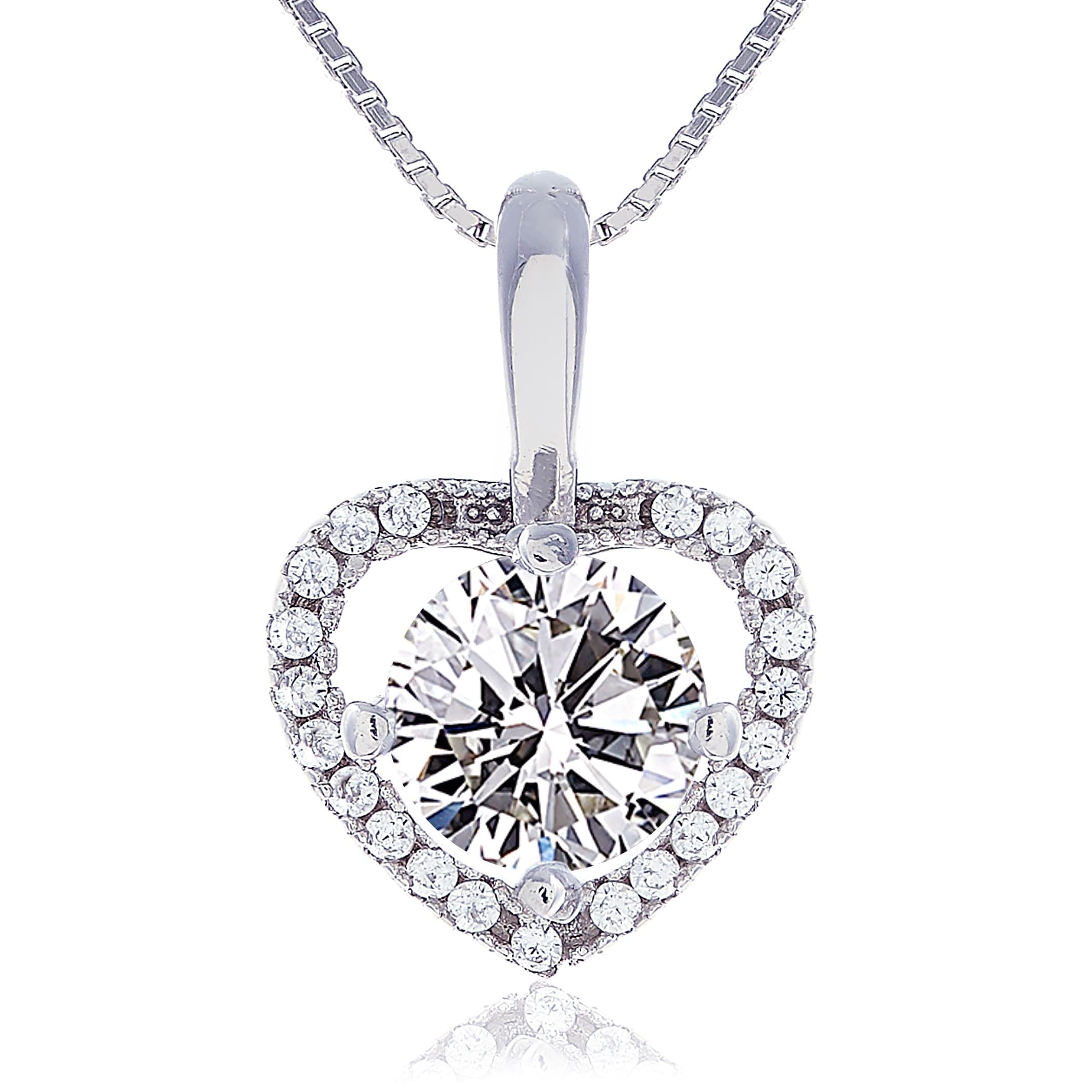 925 Sterling Silver Heart Necklace for Women Crystal Gem Cubic Zircon Pendant Jewellery Chain 18 Inch Chain 2 Inch Extender in Velvet Box