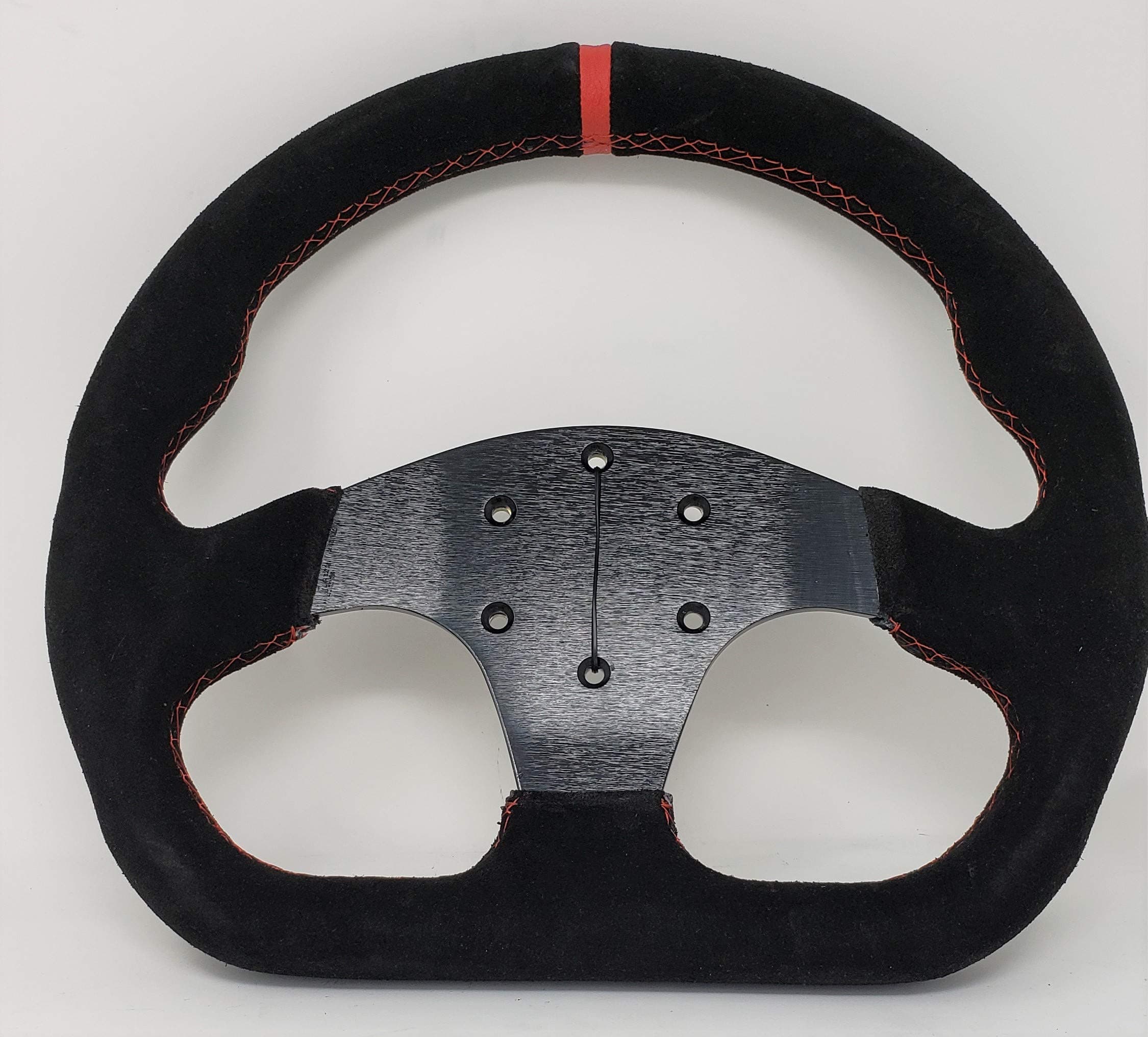 12.5" D-Shaped Steering Wheel Race Style Black Suede Leather with Red stitch no horn