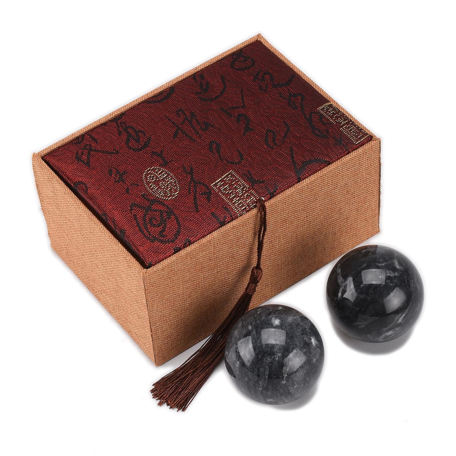 BRABUD 2" Dark Grey Marble Ball Exercise Massage Balls Health Stress Relieve Hand Exercise Baoding Balls BS020