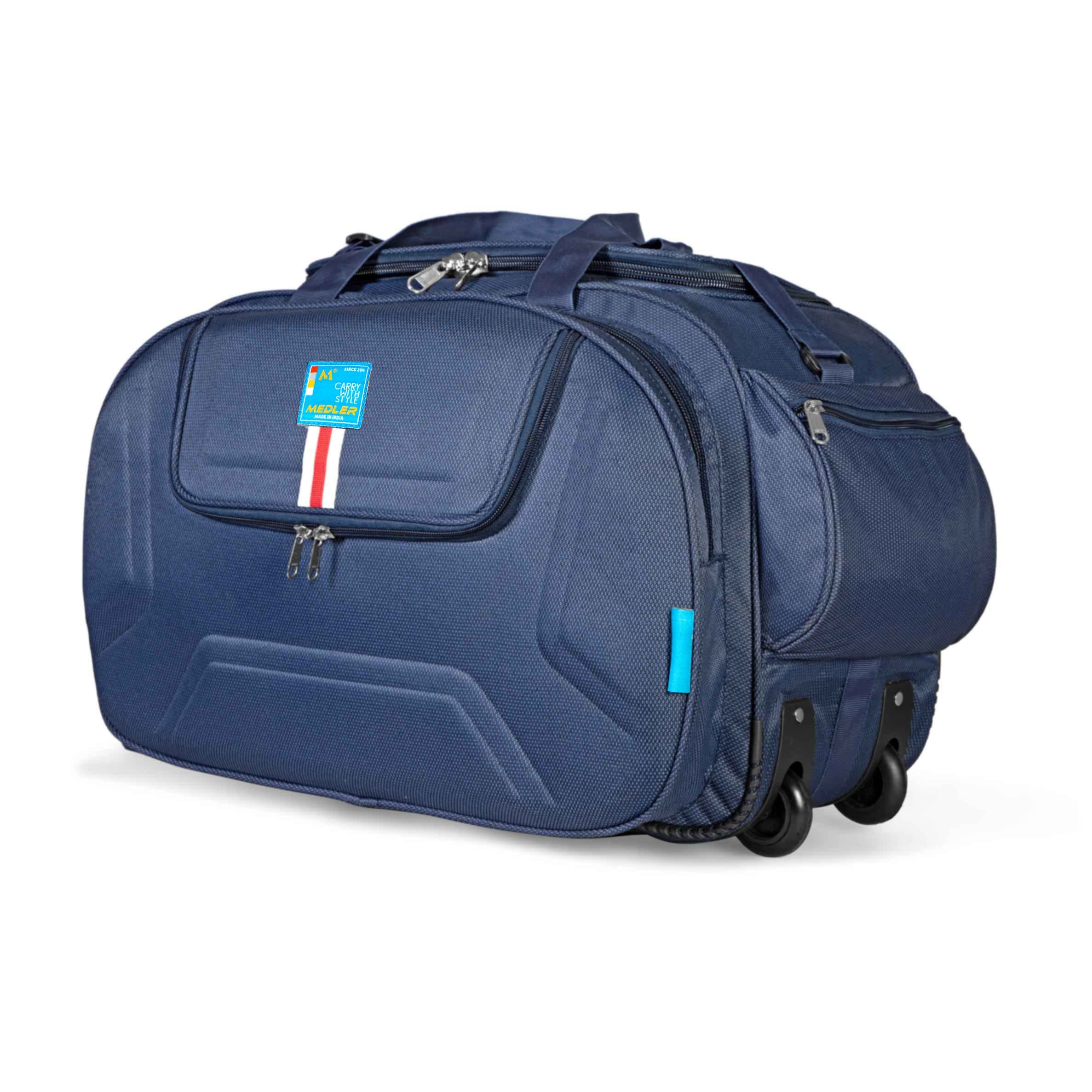 M MEDLER Derben Nylon 55 Litres Waterproof Strolley Spinner Duffle Bag- 2 Wheels-Luggage Bag (Navy Blue)