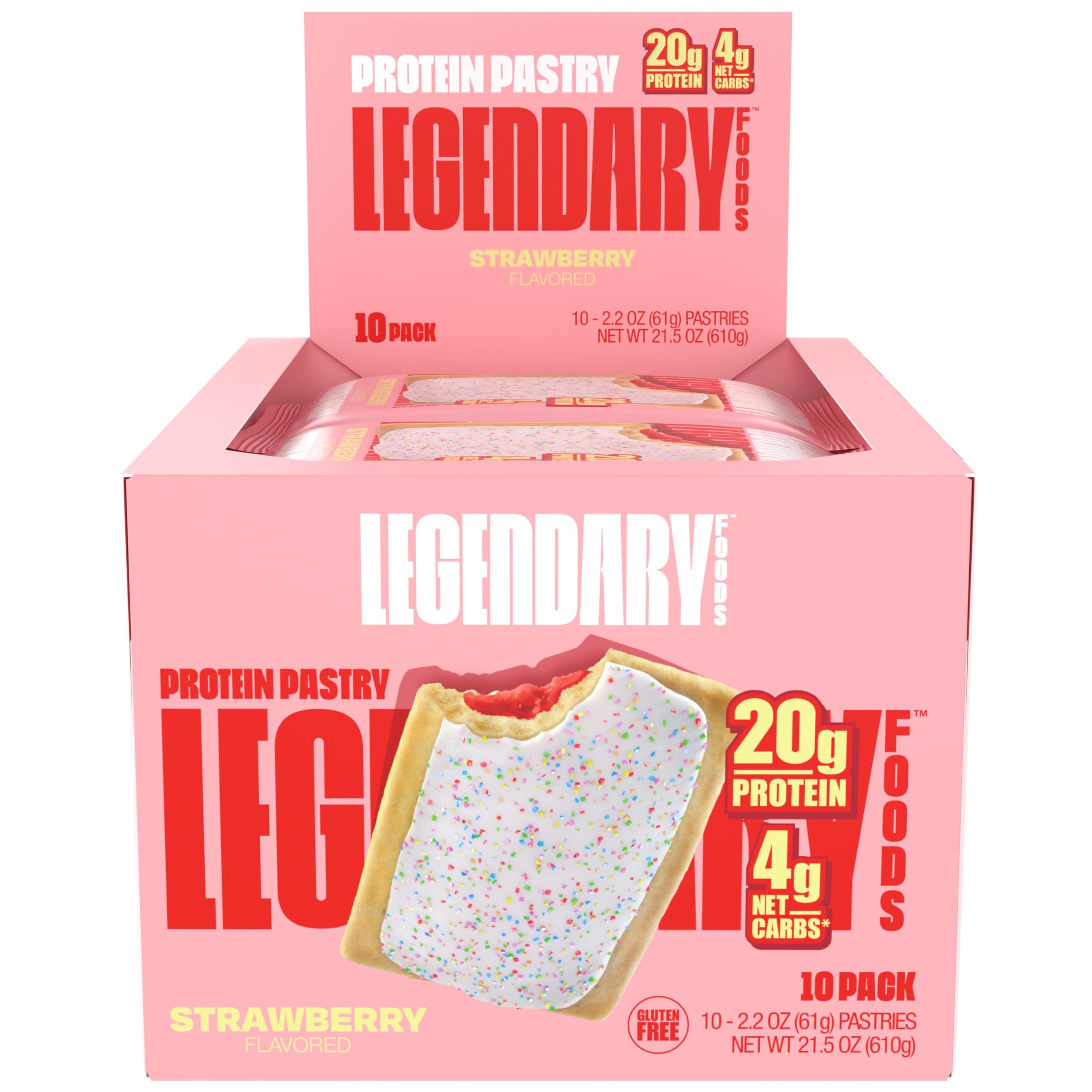 Legendary Foods 20g Protein Pastry - Low Carb Meal Replacement Bar - Low Glycemic, Gluten Free Protien Snacks - Healthy Keto Snack Box, 10x Zero Sugar Energy Bars - Bariatric Diabetic Friendly