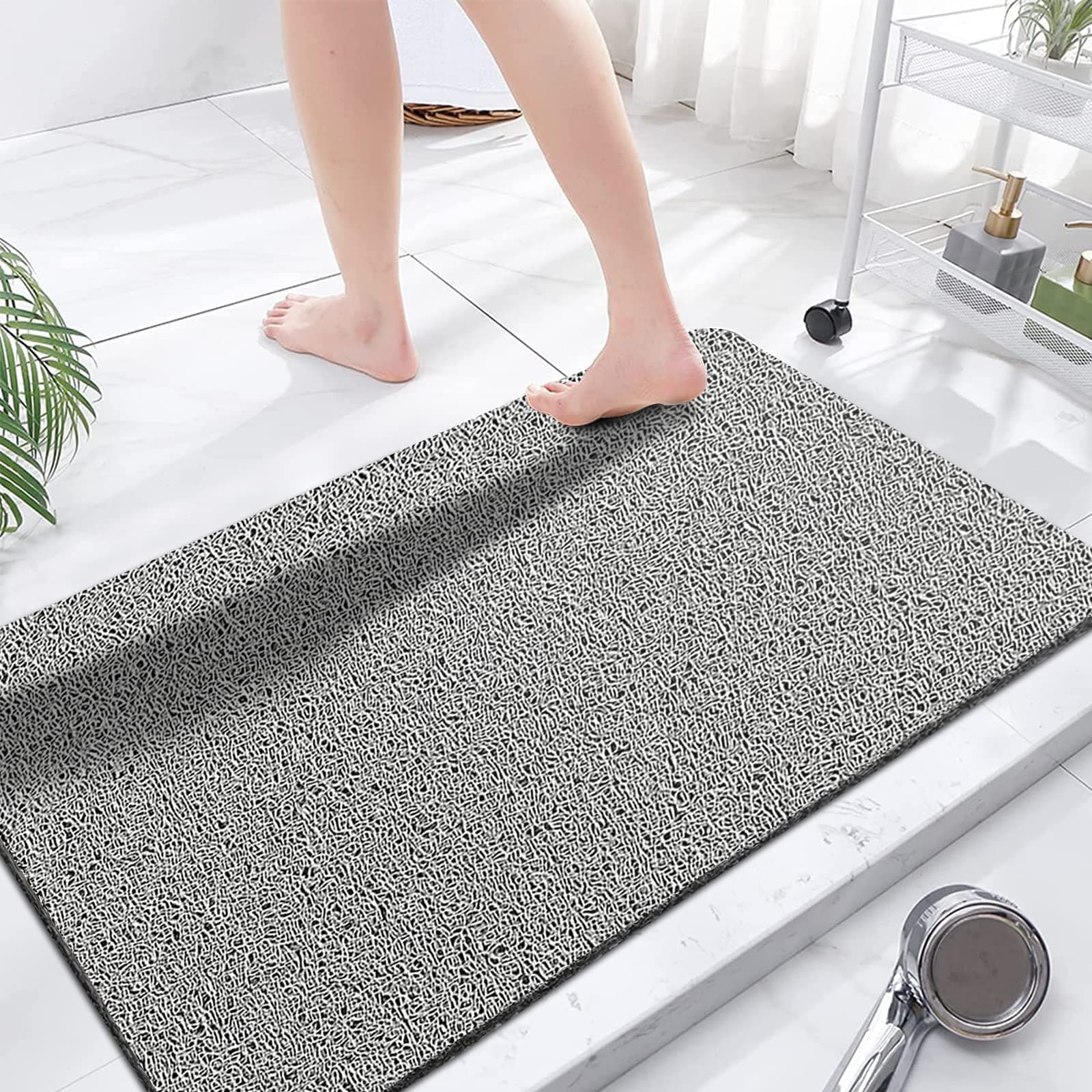 ZOKBOM Non Slip Shower Mat 40x60cm, Soft Comfort Massage Shower Mat with Drain, Quick Drying Bathroom Mats, Washable PVC Loofah Shower Mat for Shower Stall Bathroom Wet Areas (Light grey)