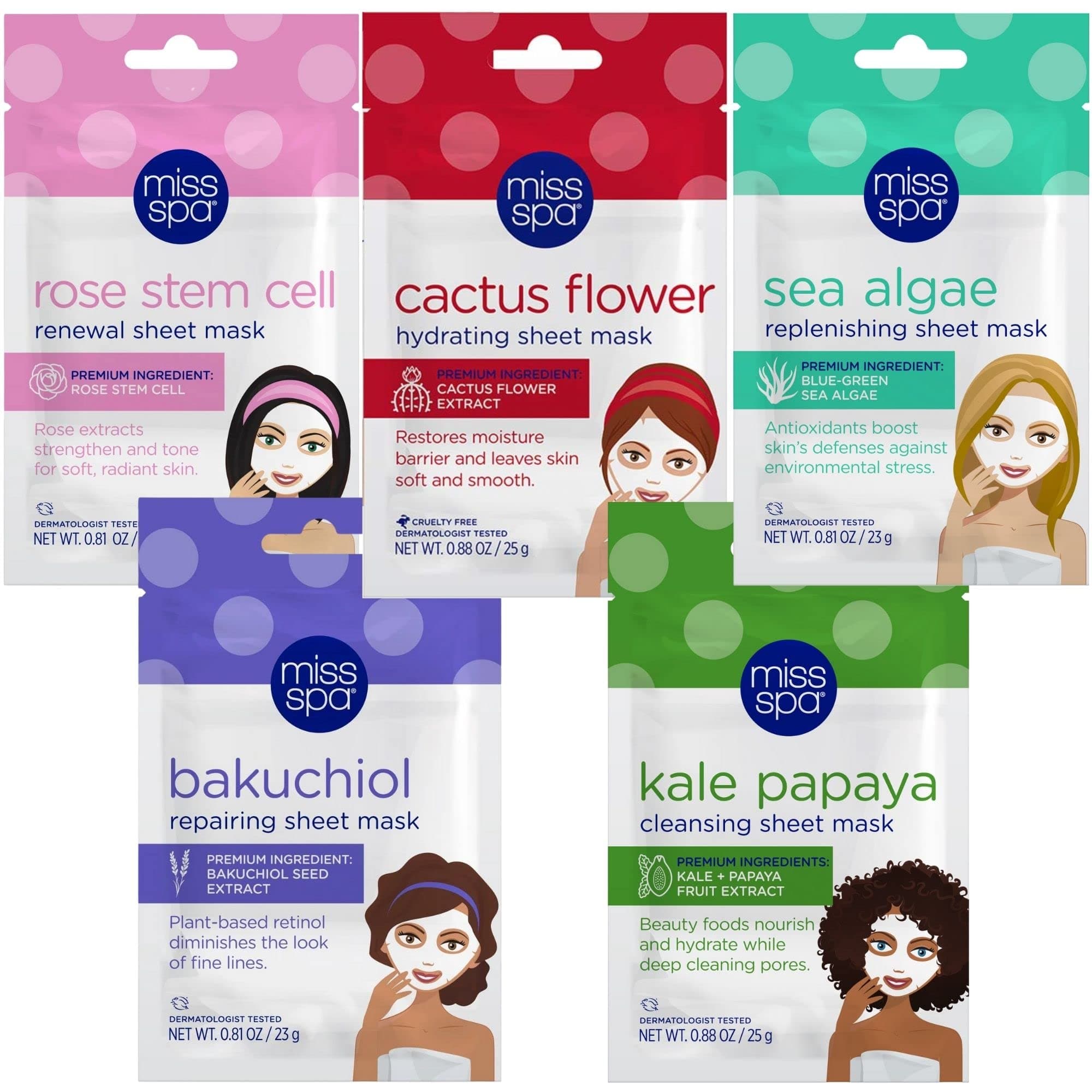 Hydrating & Brightening Sheet Mask Set Facial Masks for Women Exfoliating, Moisturizing Anti-Aging Skincare Bundle Nourishing Masks Dermatologist Tested 5-Pack