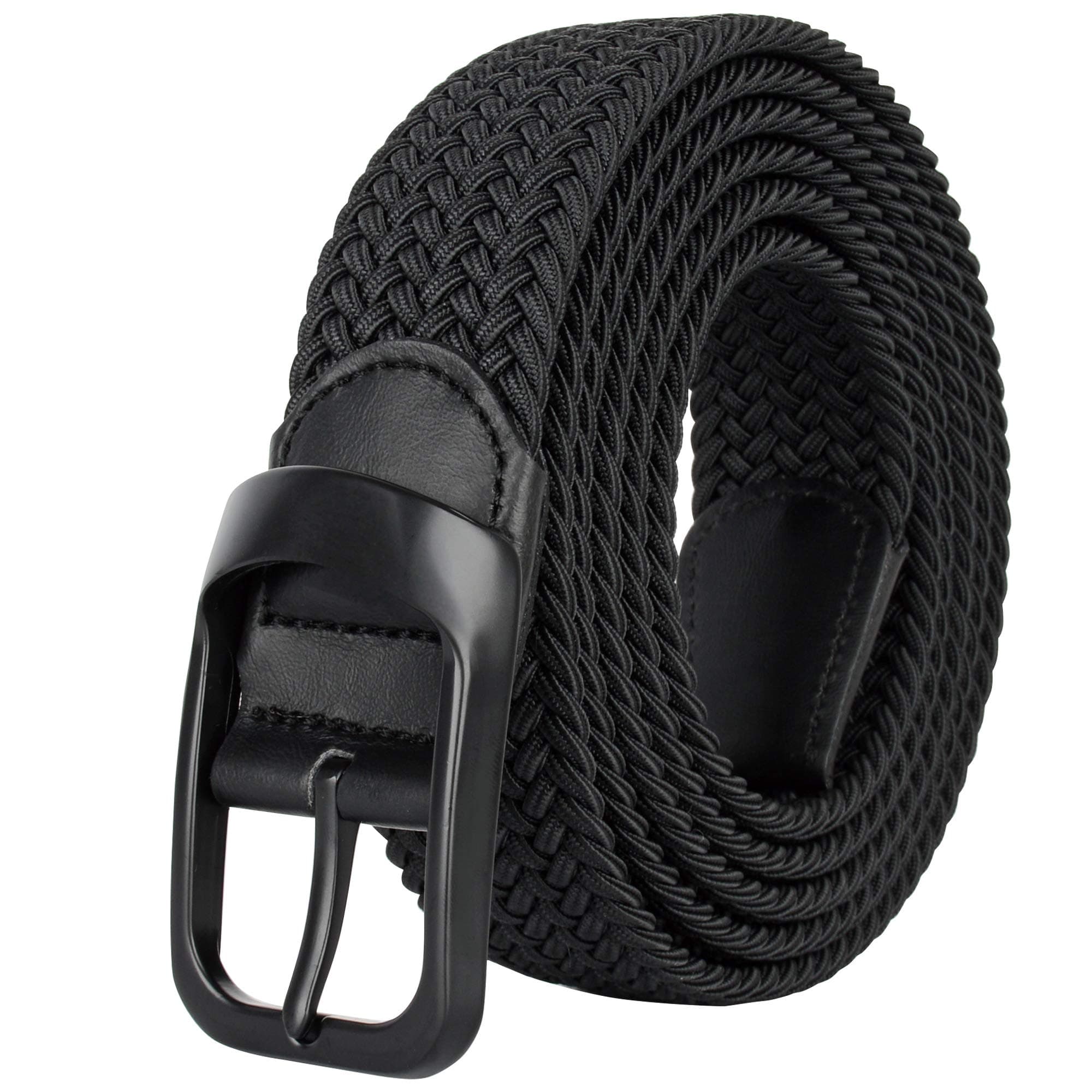 Plus Size Men's Belt, 110-190CM, Casual Elastic Black Braided Stretchy Fabric Web Belts