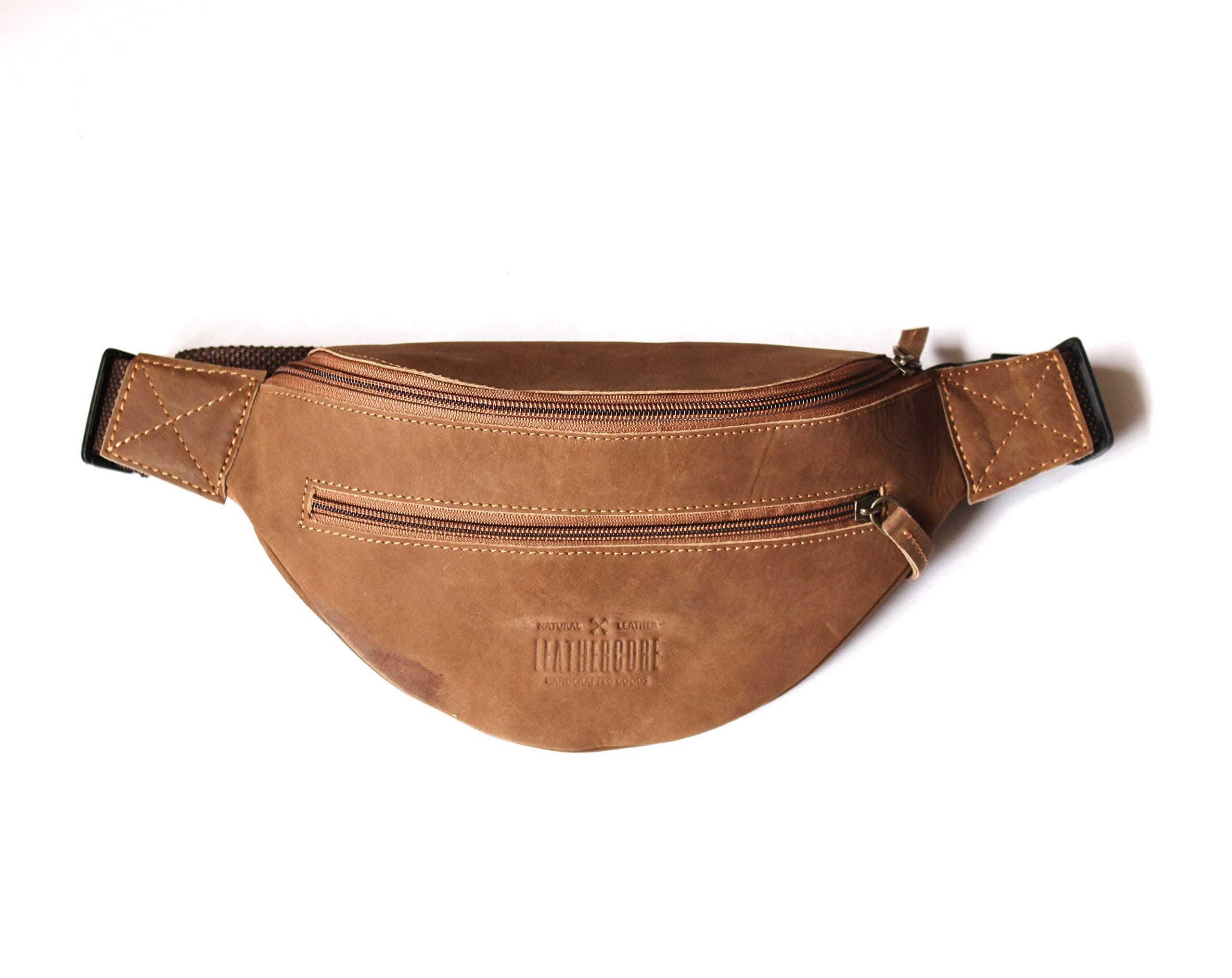 Genuine Leather Unisex Waist Pack Fanny Bag | Hip Bum Bag Organiser | Adjustable Belt to Carry Cell Phone Passport Travel Documents for Waist 32 to 42 inches | Outdoors Sports Hiking Travel Cycling