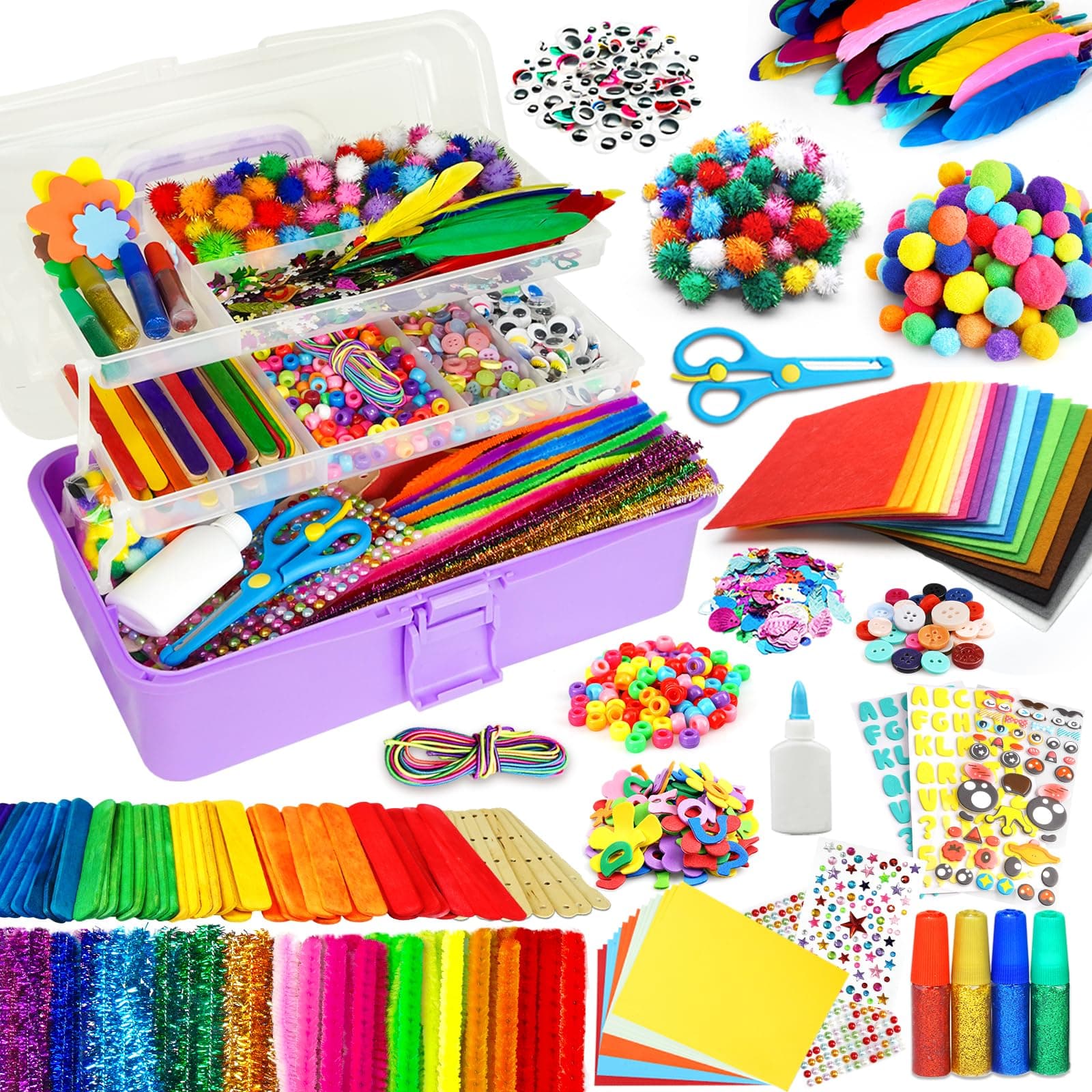 FUNZBO Arts and Crafts Supplies for Kids - Easter Crafts Kits with Pipe Cleaners, Construction Paper, Pom poms Googly Eyes, Crafts for Kids Ages 4-8, School Craft Projects, Birathday Gifts for Girls