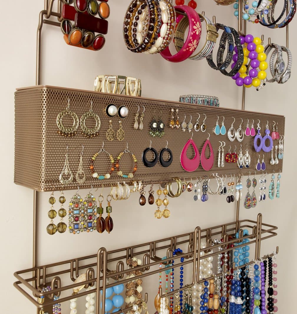 Longstem Hanging Jewelry Organizer #7100 in Bronze Over the Door/Wall Holds Over 300 Pieces All in One Jewelry Storage for Earrings Necklace Bracelet and Watches