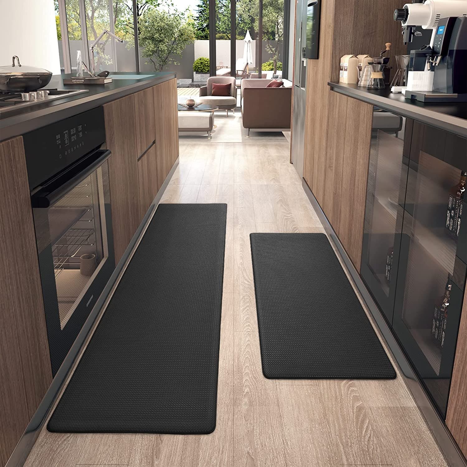 – Arabest Kitchen Mats, 2pcs Waterproof Non-slip Anti Fatigue Mats for Kitchen Floor, Durable Resilient Standing Kitchen Runner Rug Floor Mat Set for Home Office Laundry Room 45x75cm + 45x120cm (Black)
