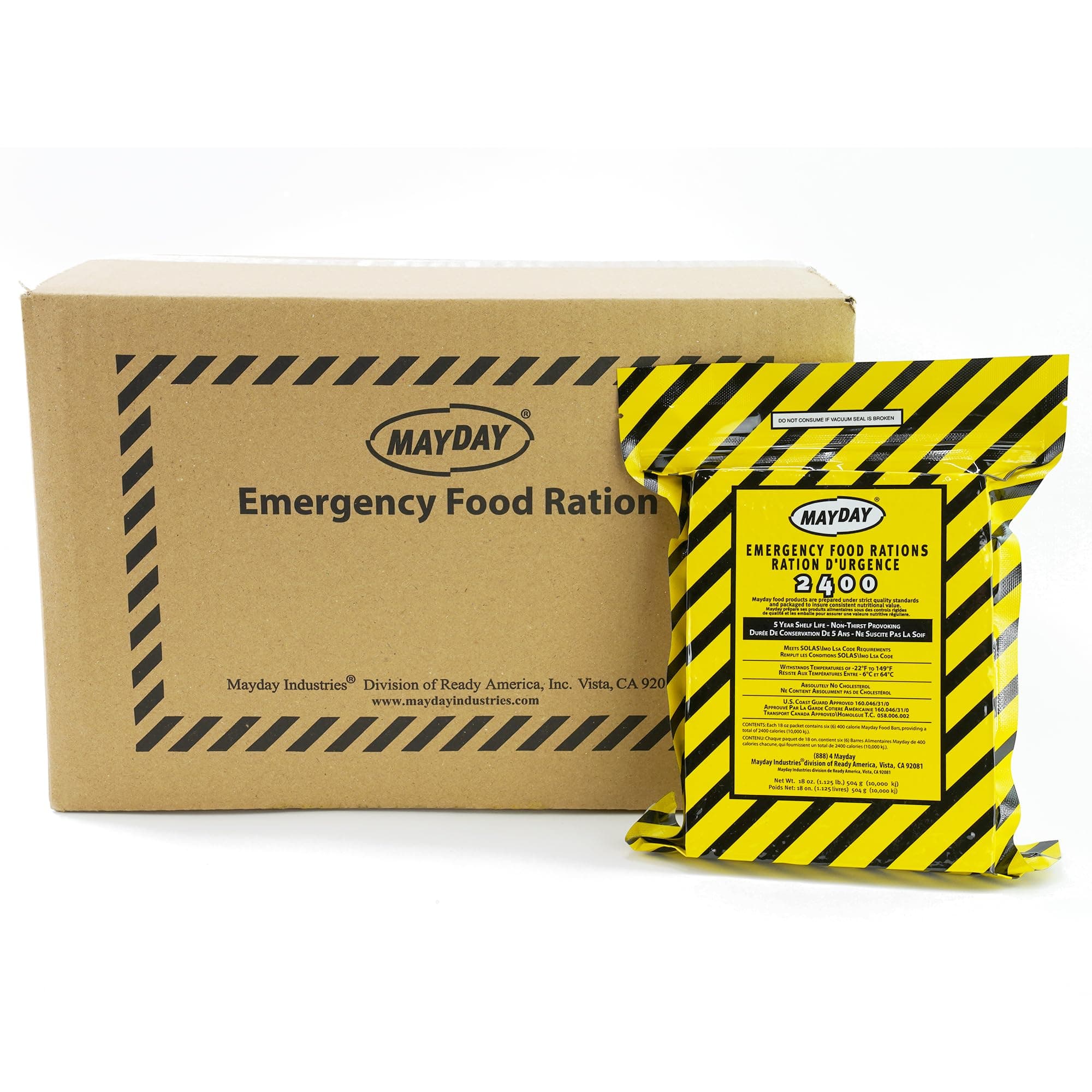 Mayday Emergency Food Bars, 2400 Calorie Meal Replacement Bars, 5 Year Shelf Life, Nutrient Dense Food Rations for Disaster Preparedness Earthquake, Fire, Flood, Leak-Proof Pouches, Highly Storable and Portable Food Storage, Apple Cinnamon, 24 Pack